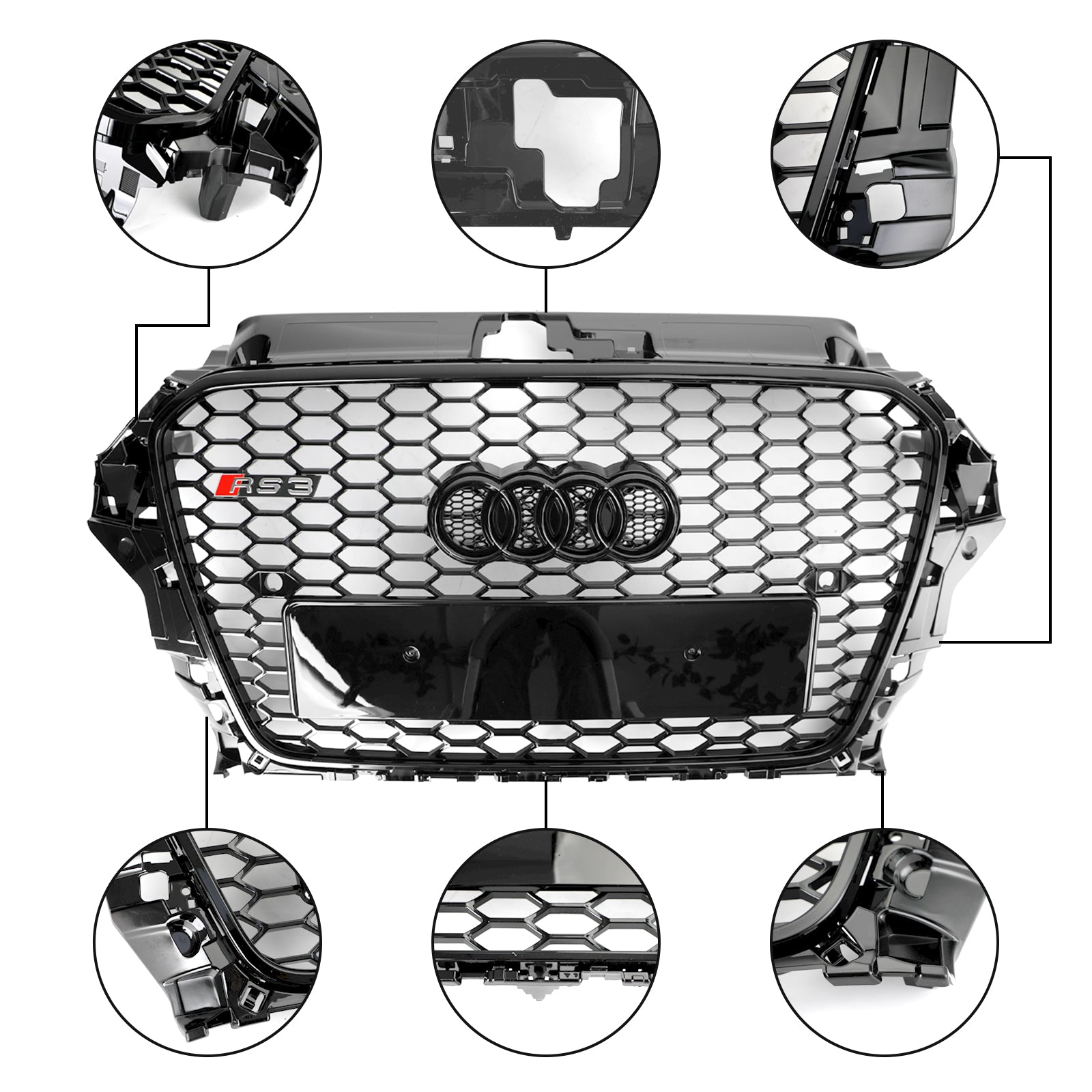 2013-2016 Audi A3 S3 RS3 Style Capot avant Henycomb Grille de pare-chocs Noir