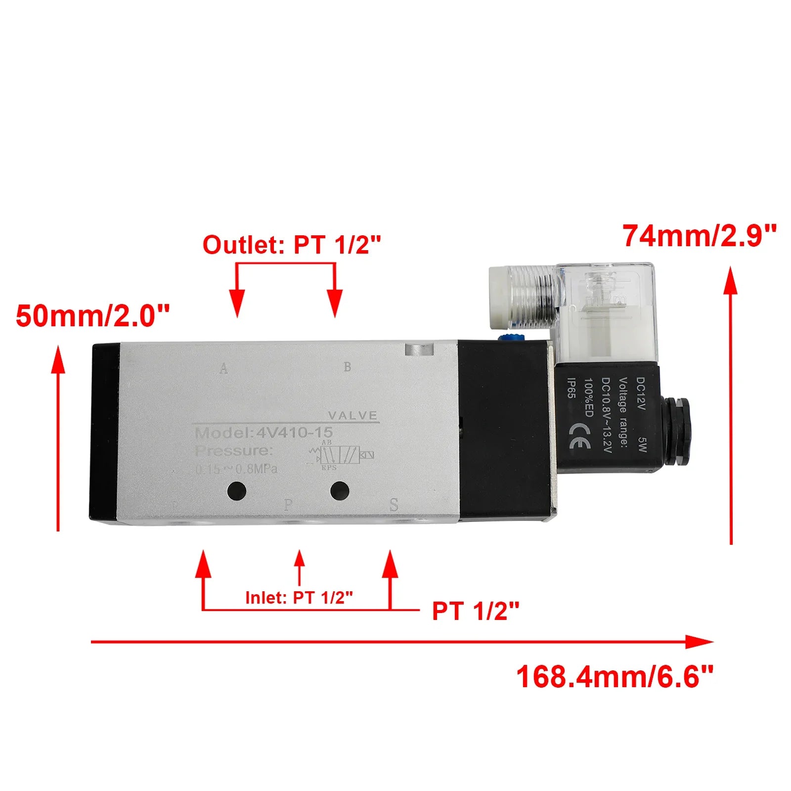 4V310-10 DC 12V 2 posizioni 5 vie PT 1/2" Elettrovalvola elettrica pneumatica