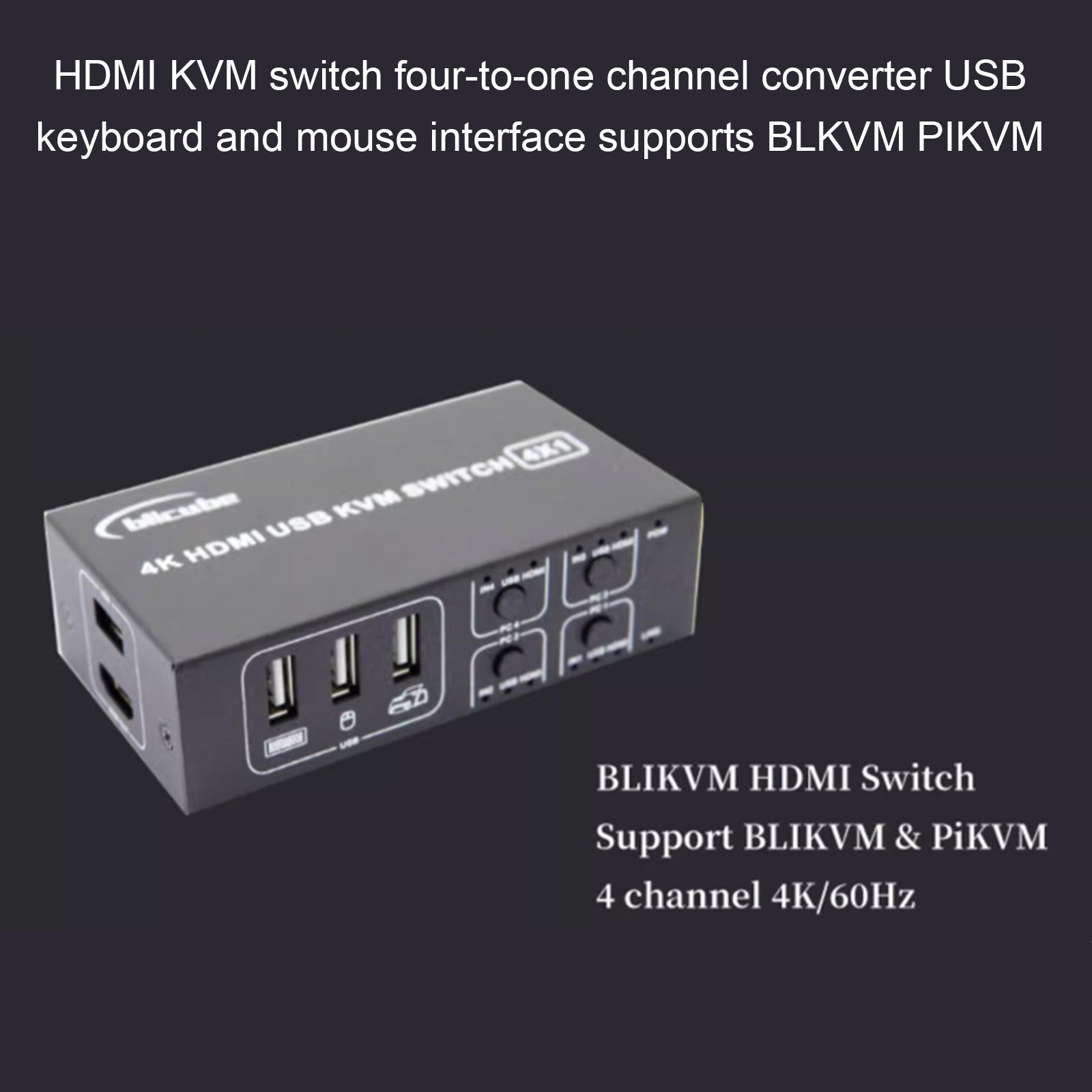 Convertidor de cuatro a uno, conmutador HDMI KVM, compatible con BLKVM PIKVM