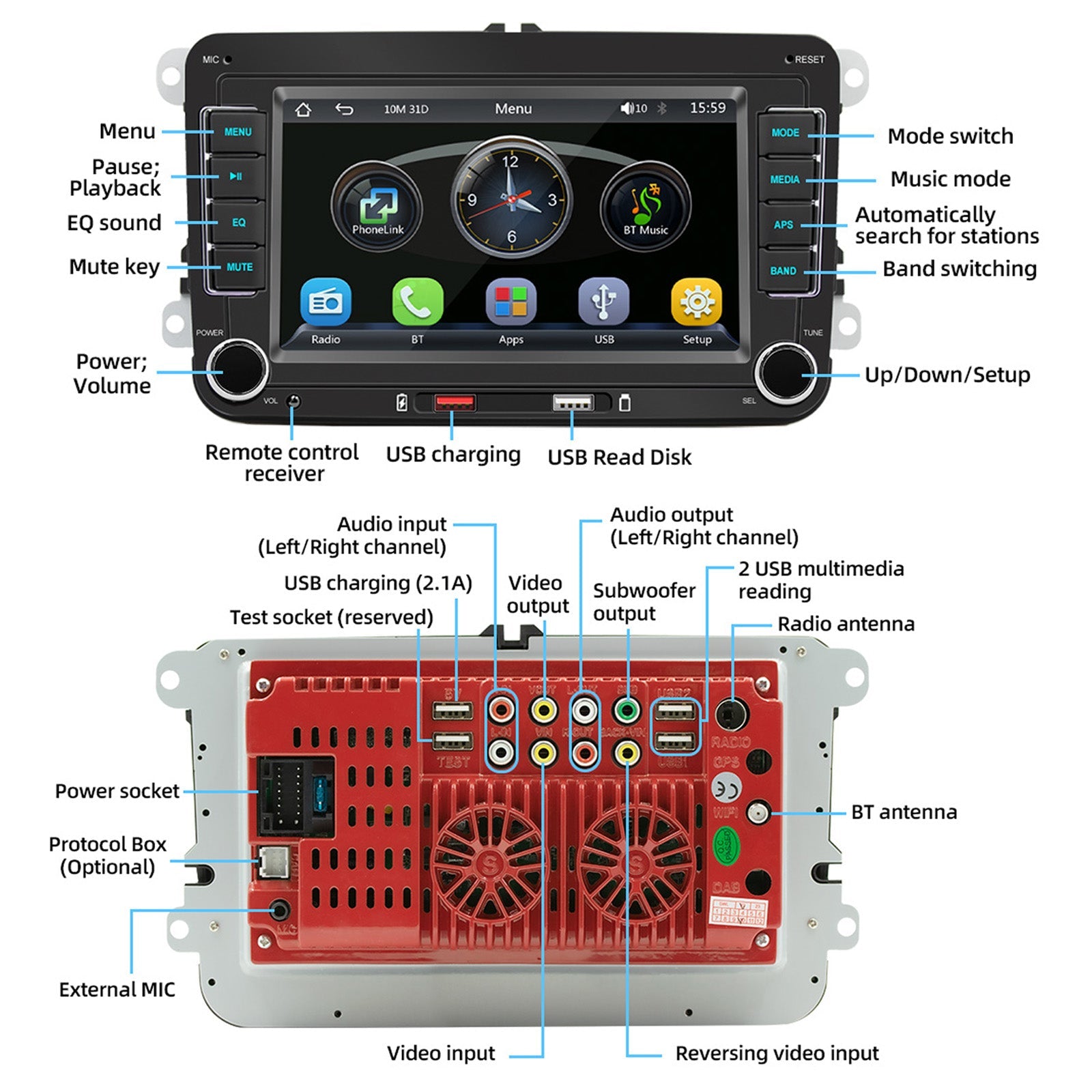 7 "Volkswagen Car Bluetooth Radio Car MP5 Player Wireless Carplay + 4 LED Camera