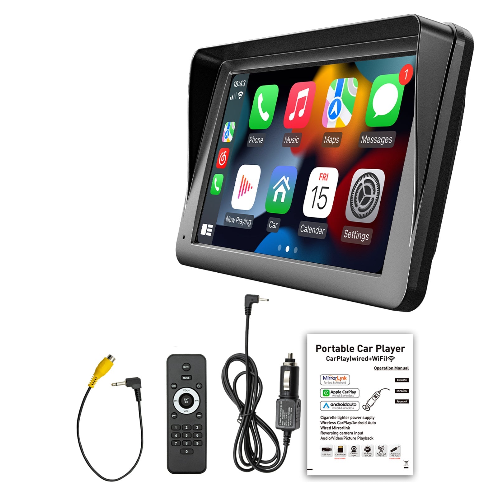 7 "Draadloze Carplay Auto MP5 Multimediaspeler Bluetooth Zonnescherm Afstandsbediening