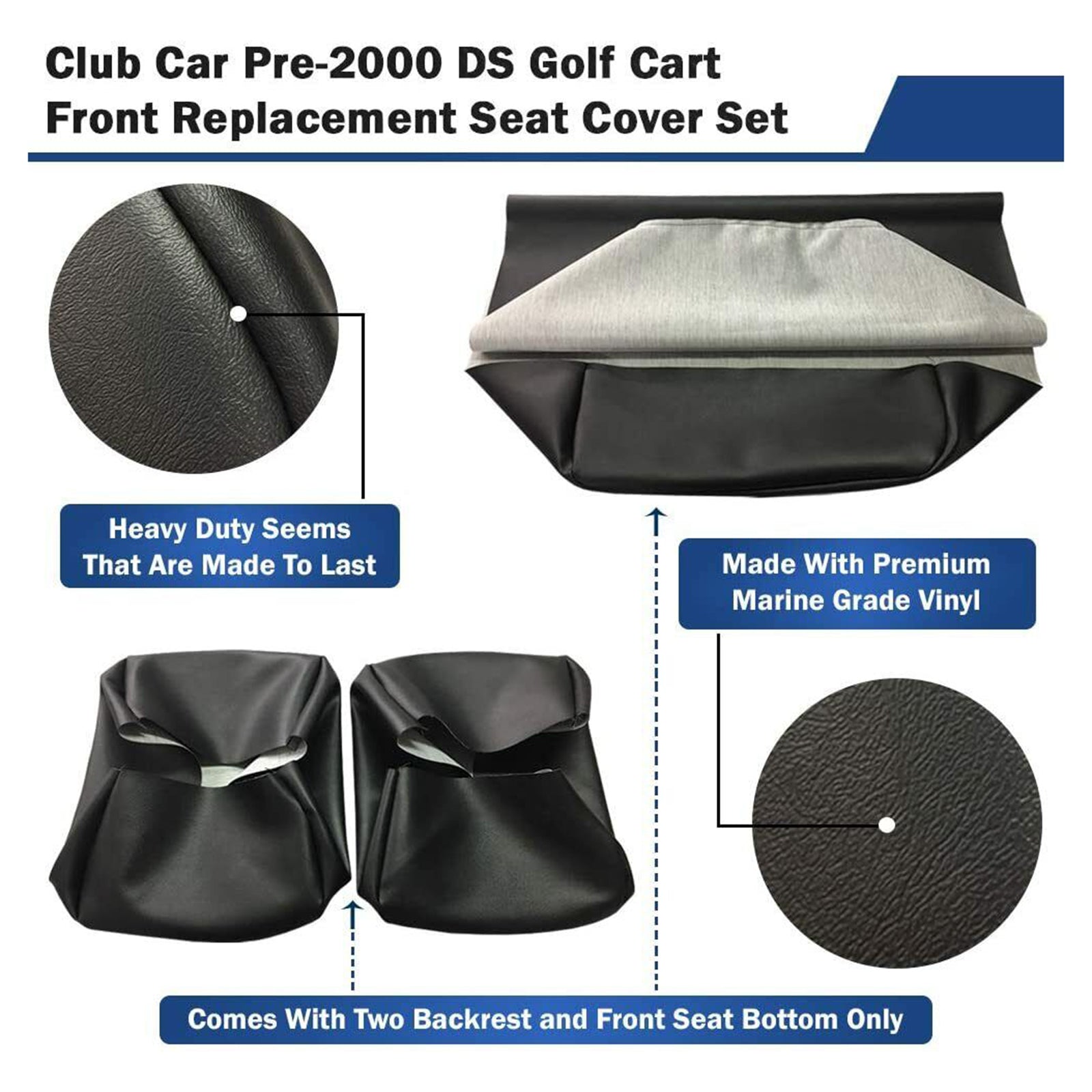 PRE-2000 DS Carrito de golf 82-00 Caqui 3 piezas Funda de asiento delantero PU Club Cojín de asiento de coche