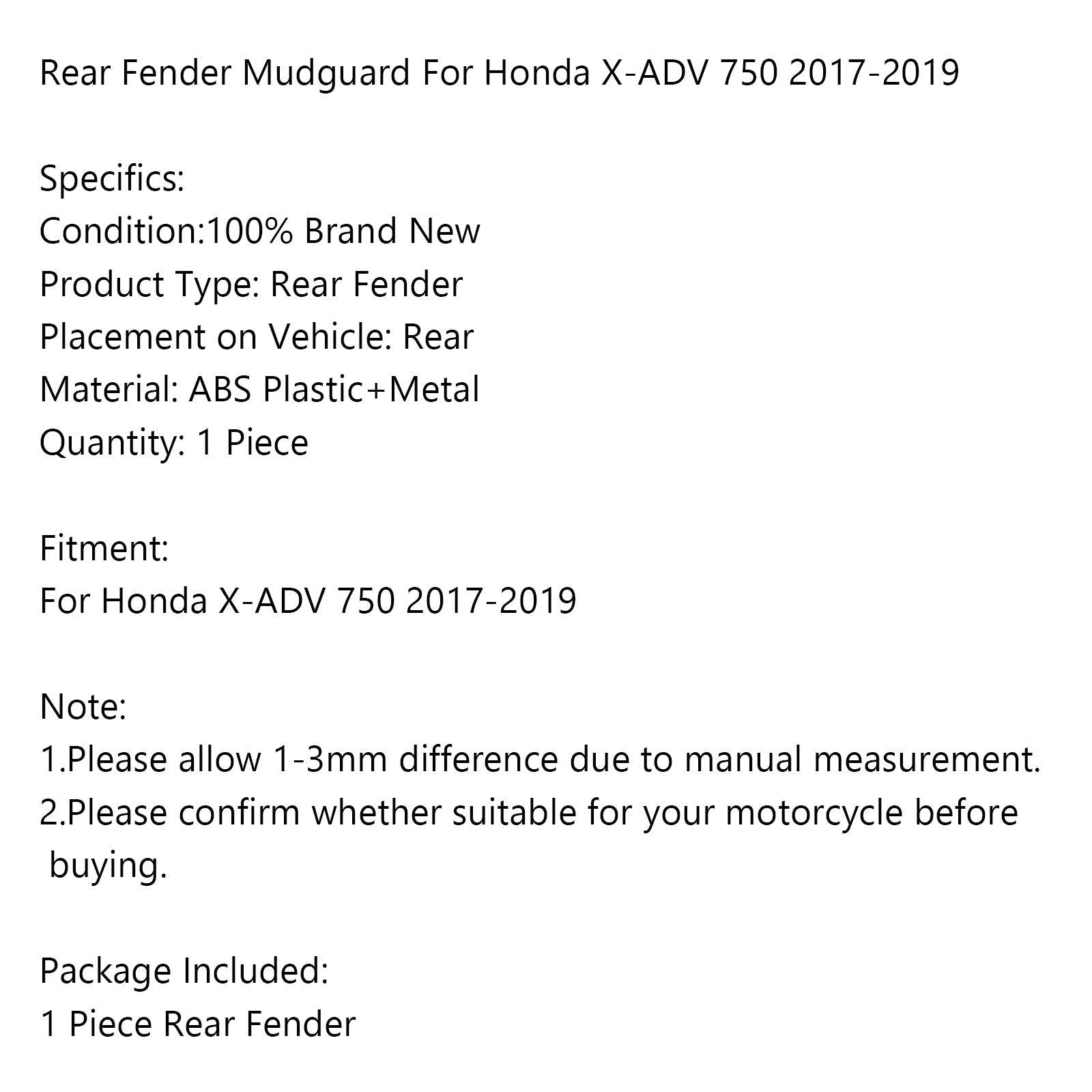 Cubierta protectora para rueda trasera, guardabarros de motocicleta para Honda X-ADV 750 2017-2019 genérico