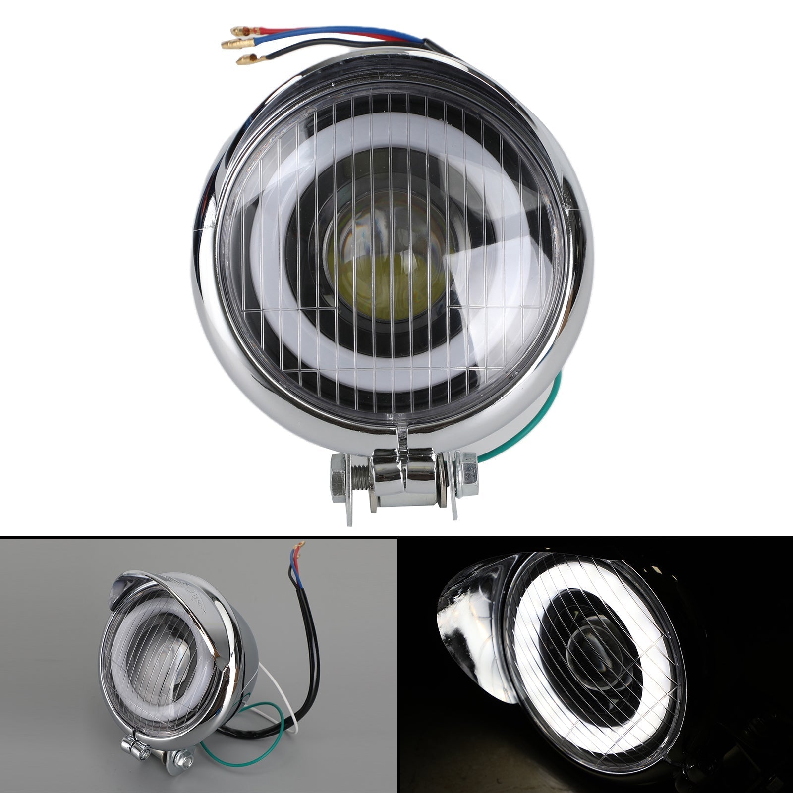 5 pouces Moto Phare Chrome Halo Anneau DRL Pour Café Racer Personnalisé Vélo Générique