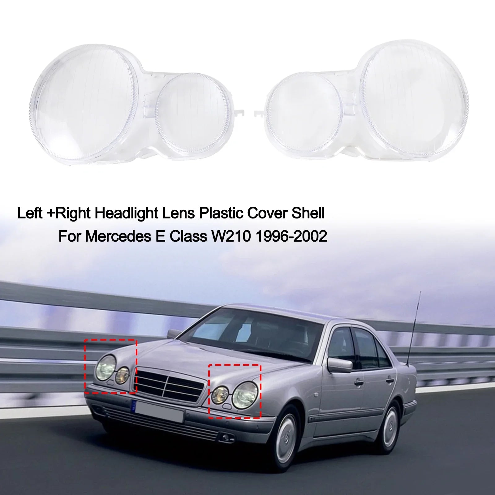 Mercedes Clase E W210 1996-2002 Cubierta protectora de plástico para lente de faro izquierdo + derecho