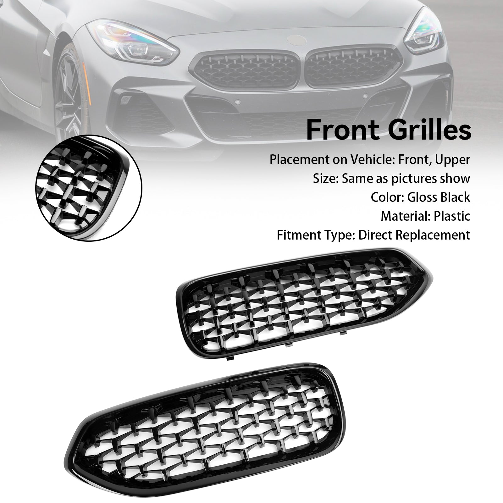 Grille de calandre avant noire brillante de style diamant pour BMW G29 Z4 2019-2023