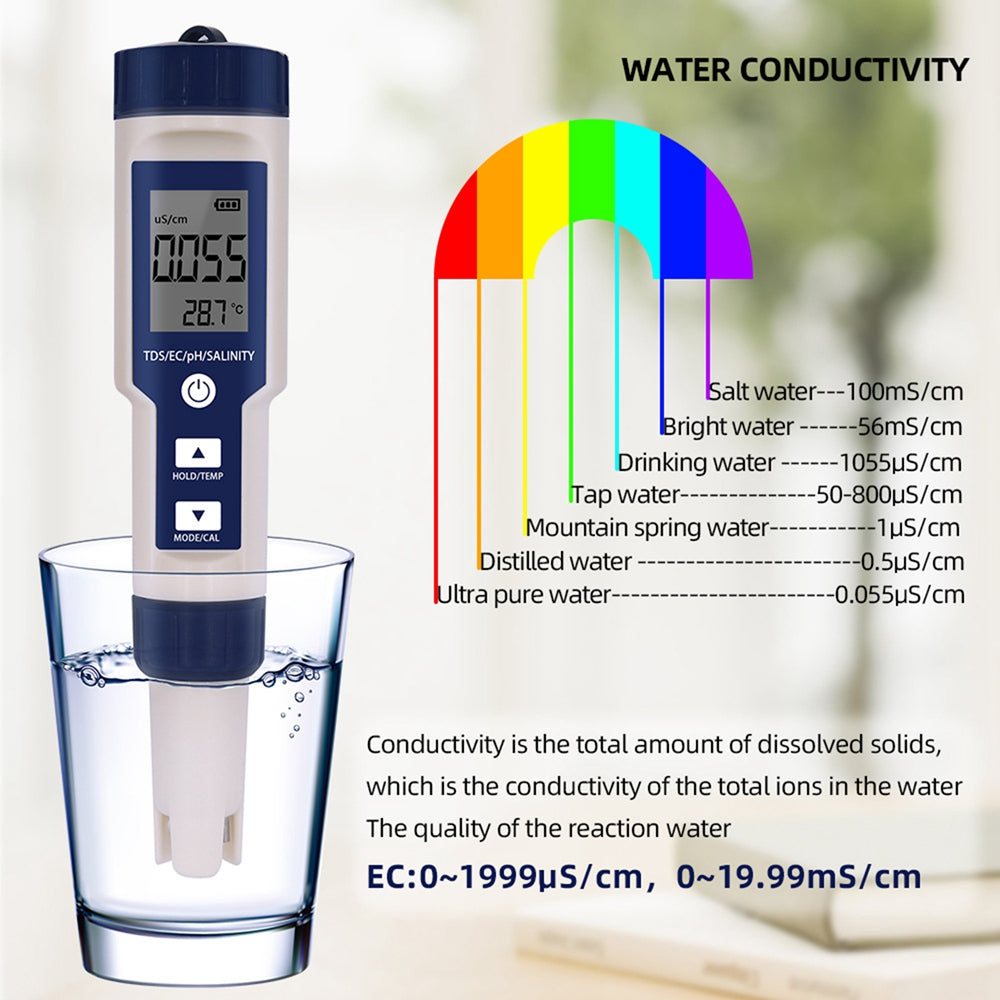 5in1 PH/TDS/EC/salinité/température testeur de qualité de l&#39;eau numérique outil de Test de compteur