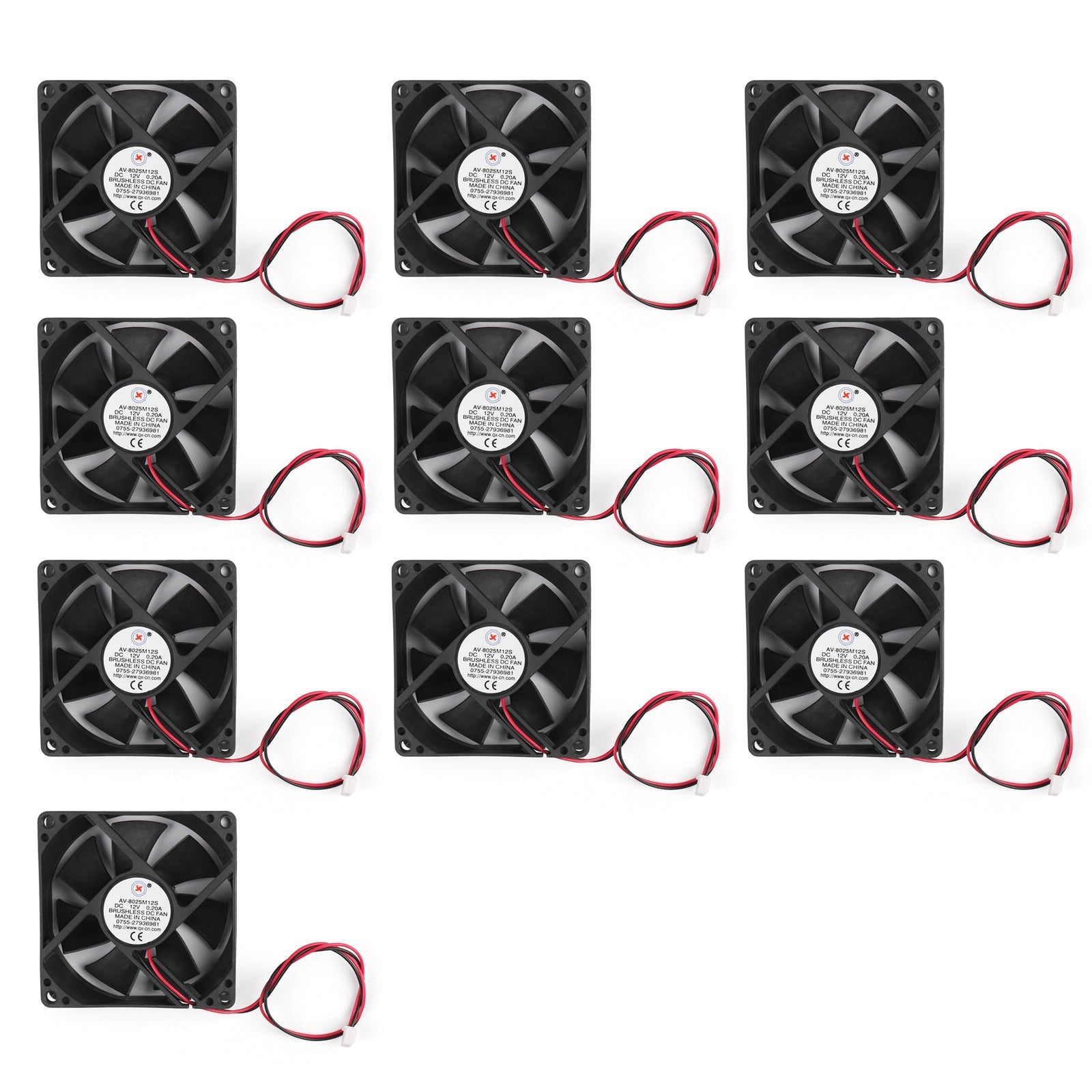 10PCS DC Brushless Refroidissement PC Ordinateur Ventilateur 12V 8025s 80x80x25mm 0.2A 2 Broches Fil