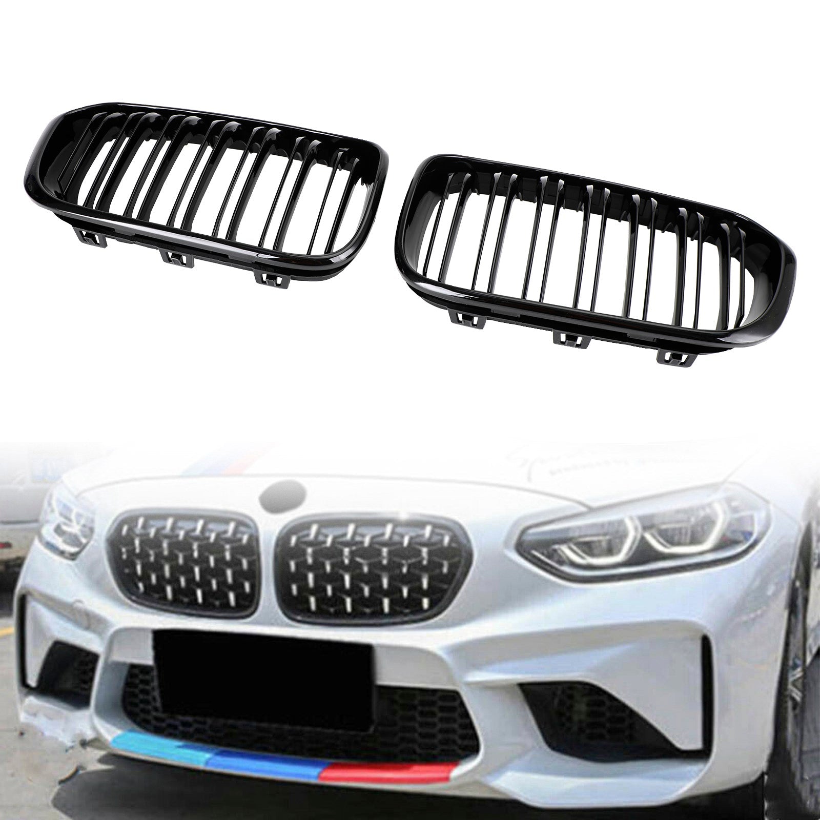 Grille de calandre Double Rein Avant BMW Série 1 F20 F21 2015-2017 Noir Brillant