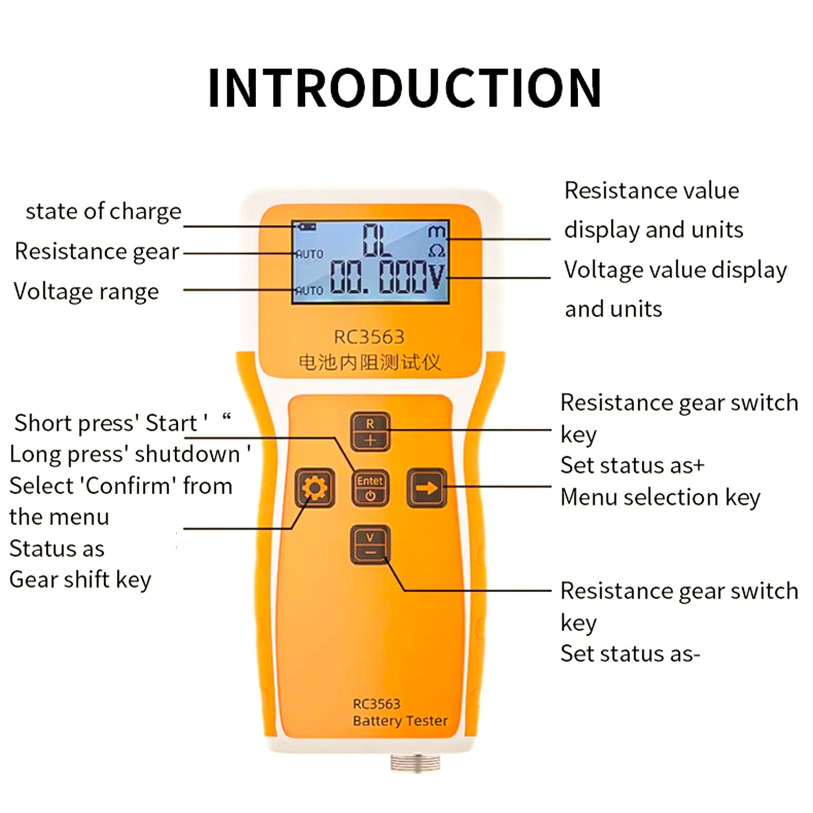 Medidor de voltaje de batería RC3563 Detector de probador de voltaje de resistencia interna