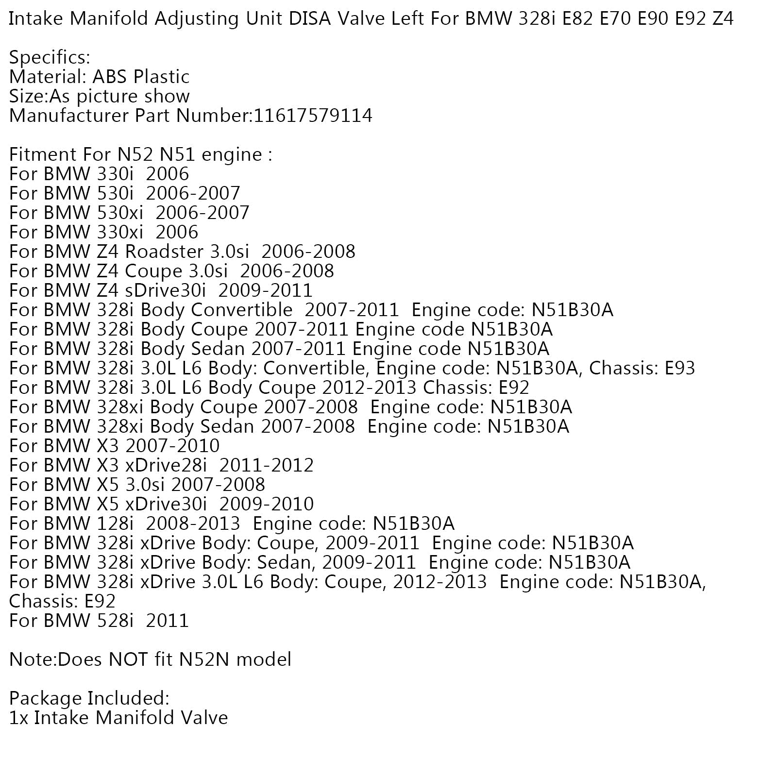 Unité de réglage du collecteur d'admission soupape DISA gauche pour BMW 328i E82 E70 E90 E92 Z4 générique
