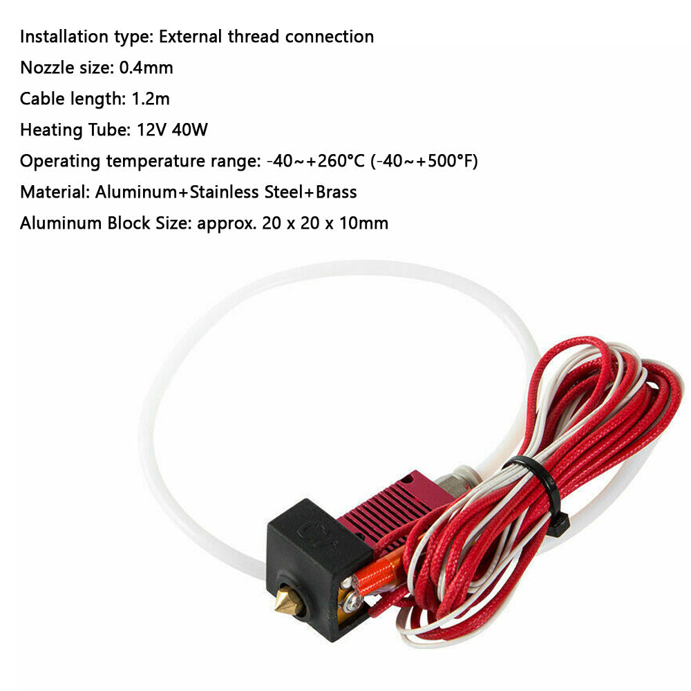 Kit hot-end estrusore per aggiornamento stampante 3D 12V adatto per Creality 3D CR-10 CR-10S