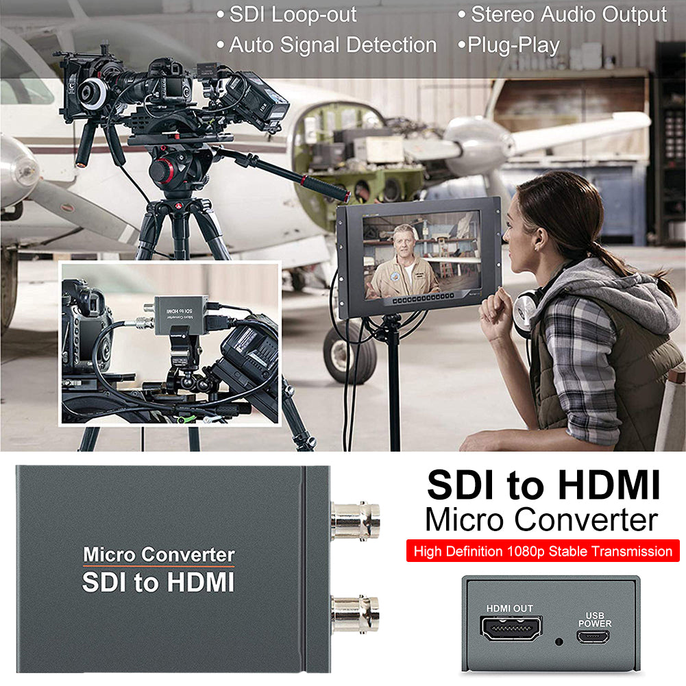 Convertidor de vídeo Mini HD SDI a HDMI + Detección de formato de audio SDI 1 a 2