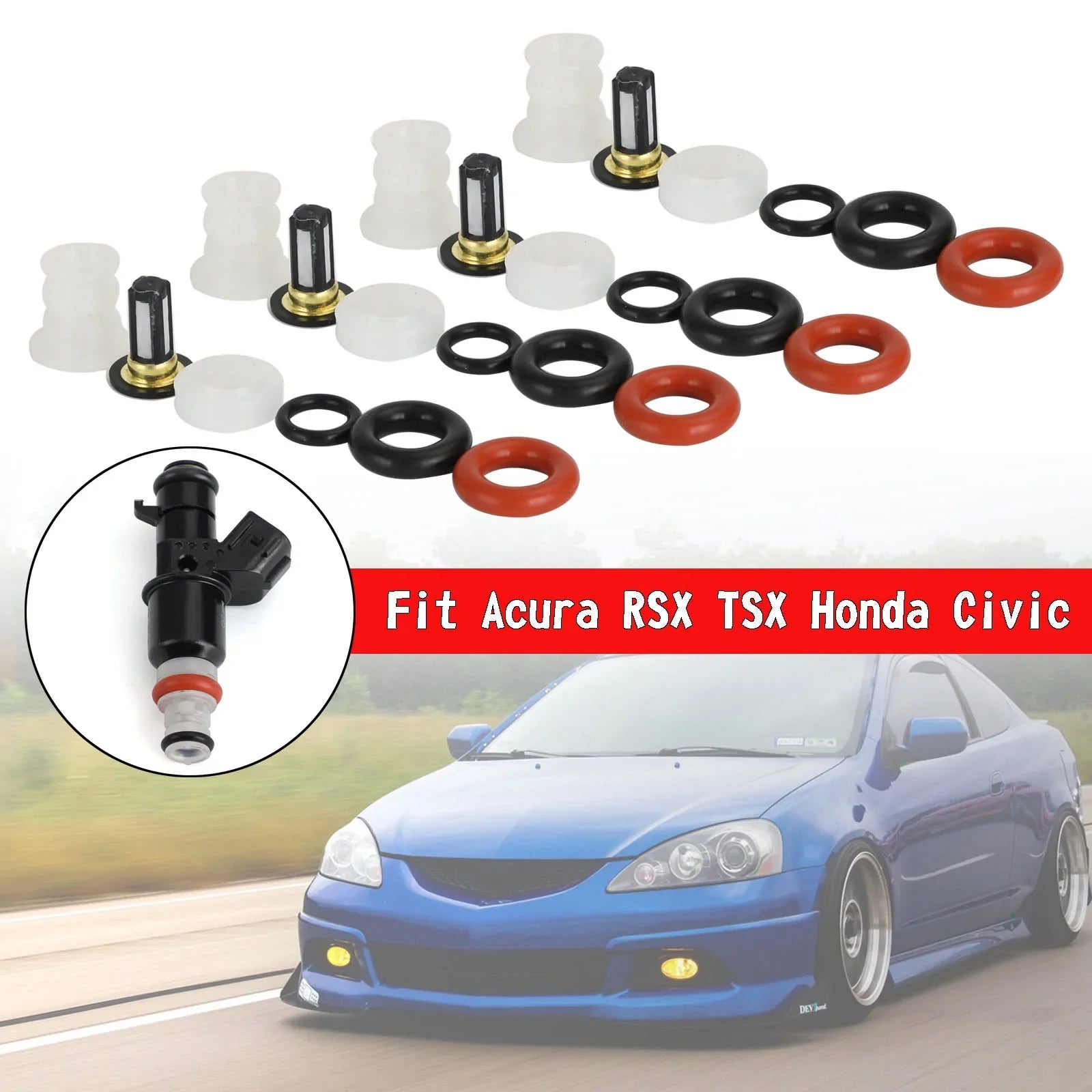 Kit de réparation d'injecteurs de carburant 4 pièces filtres joints toriques pour Acura RSX TSX Honda Civic générique