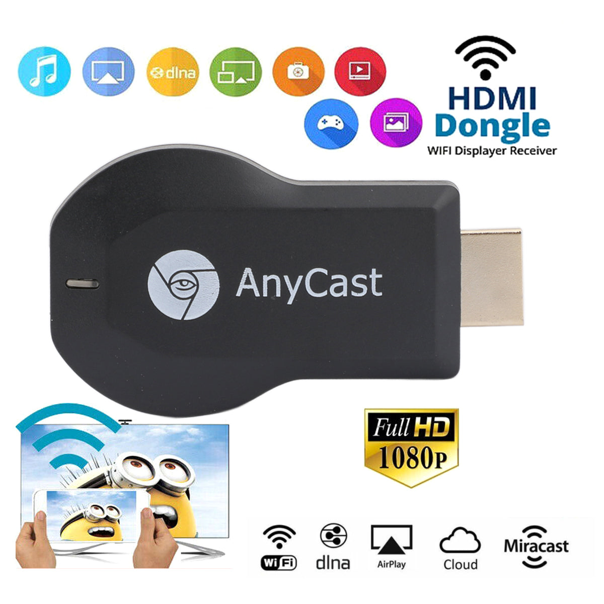 Receptor de pantalla Dongle Streamer Anycast 4K M4+ Air Play HDMI TV Stick WIFI