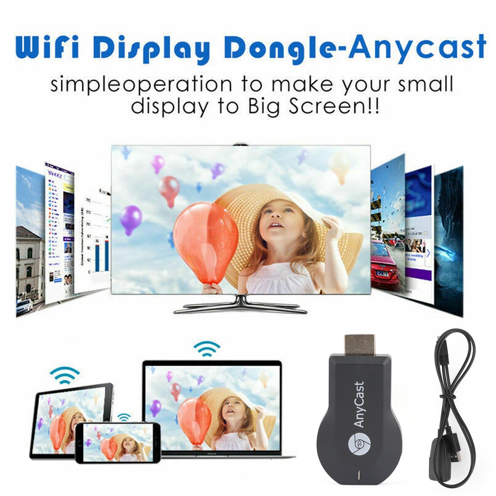 Receptor de pantalla Dongle Streamer Anycast 4K M4+ Air Play HDMI TV Stick WIFI