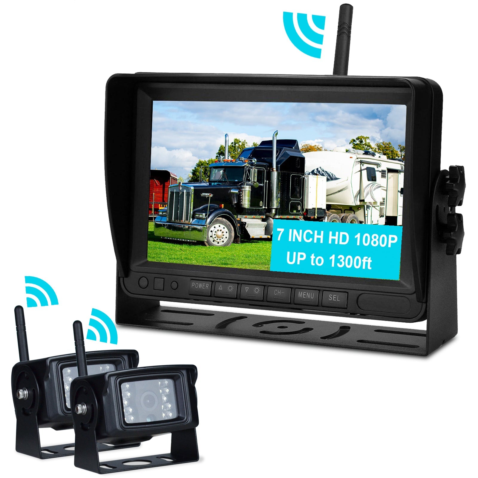 Kit telecamera di backup wireless AHD 1080P 2CH con display da 7 "per rimorchio per camion