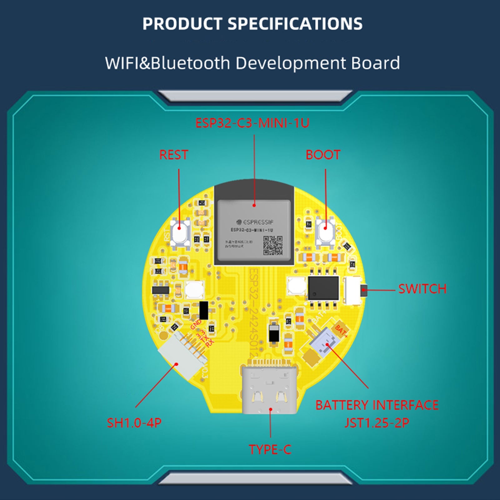 1.28 "affichage rond ESP32-C3 carte de développement LCD écran tactile Wifi Bluetooth