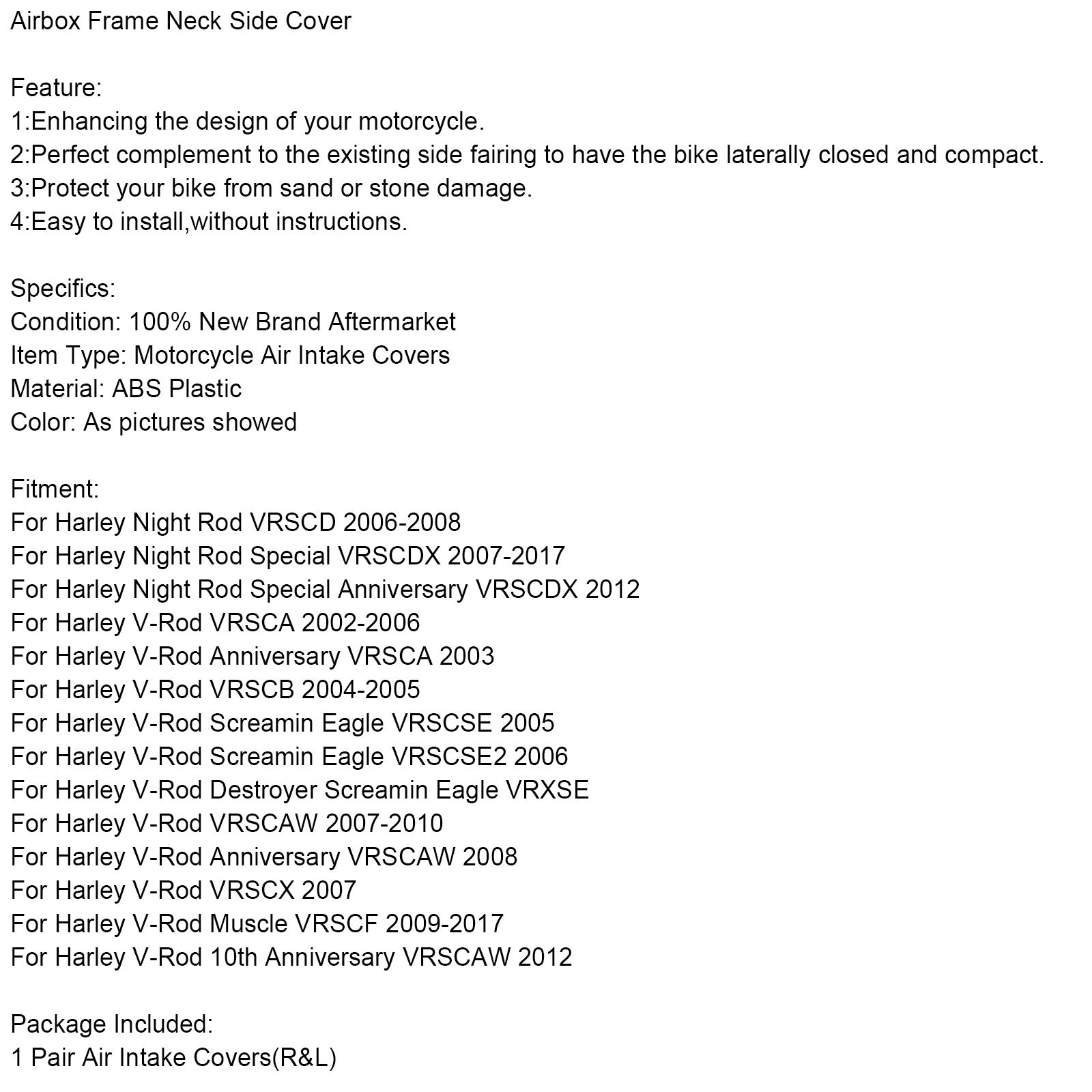Airbox Frame Neck Side Cover Pour V-Rod VRSCA Screamin Night Rod Special Generic