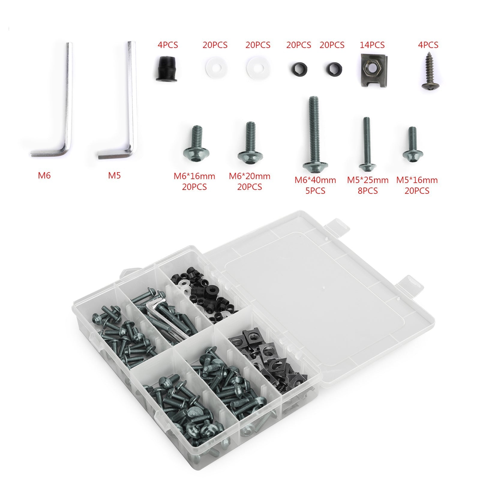 177 pièces Kit de boulons de carénage de moto Sportbikes M5/M6 vis de fixation titane