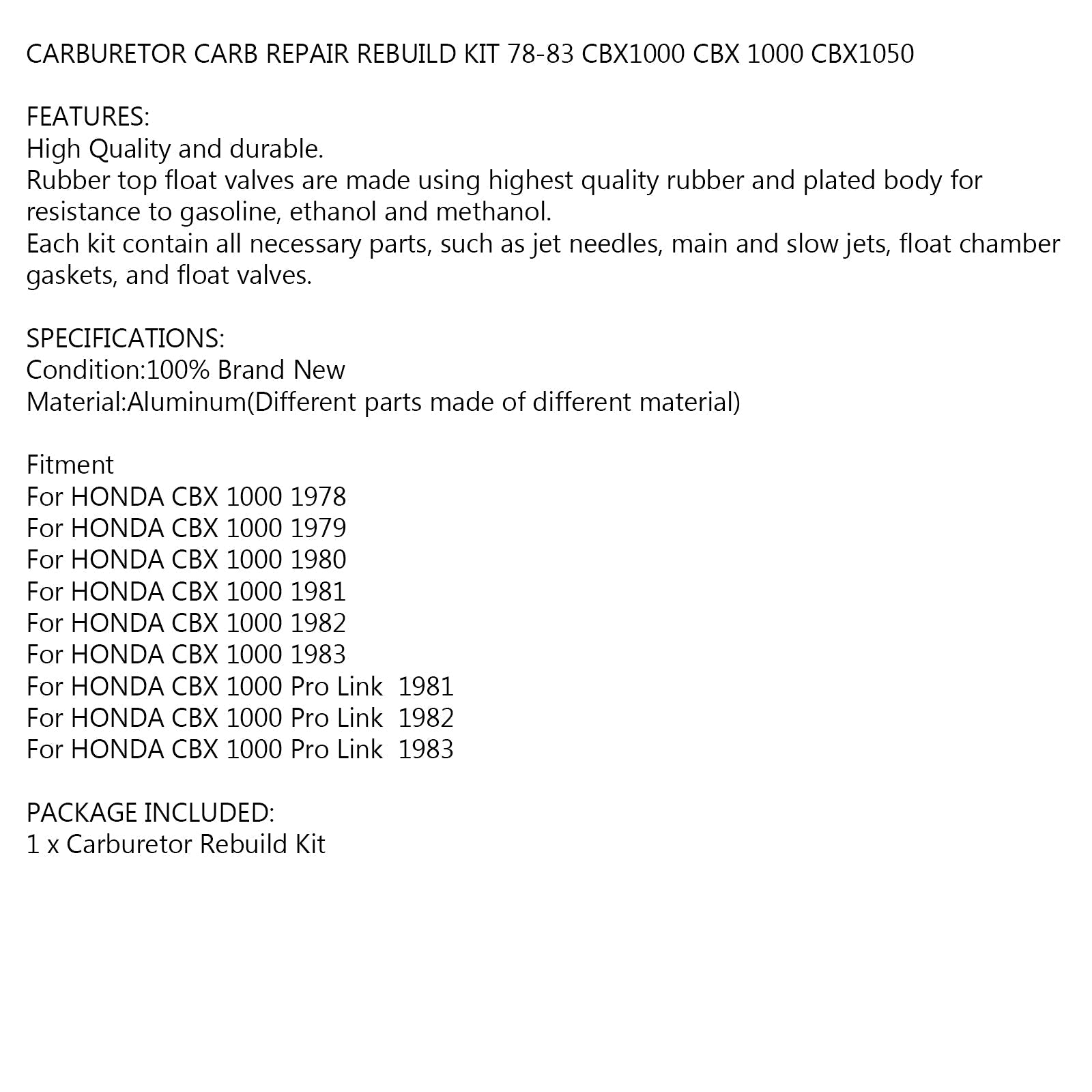 Kits de chorros de arandela de reconstrucción de carburador para HONDA CBX 1000 CBX1000 78 1979 1980 genérico