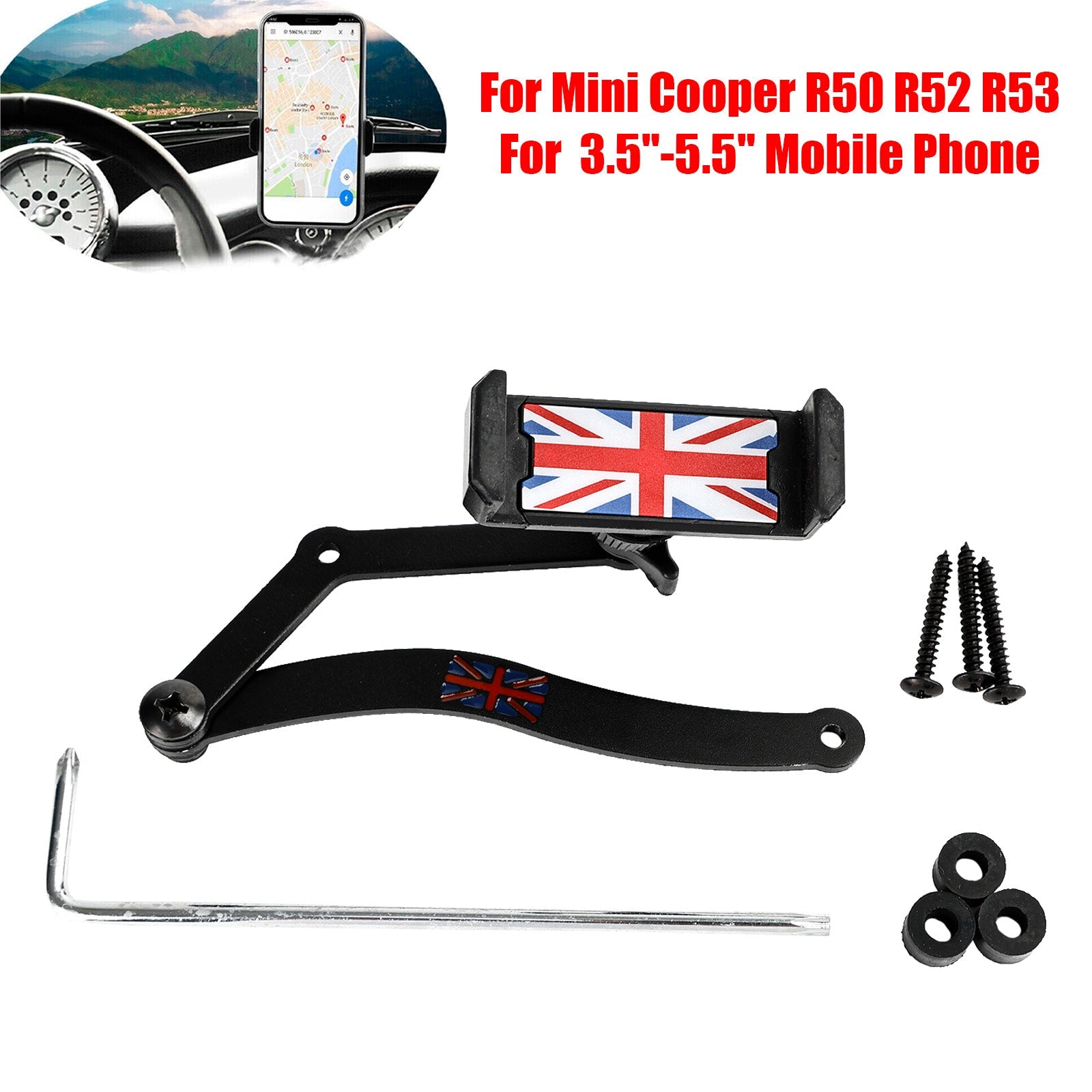 Support de téléphone portable de voiture à rotation à 360 ° pour Mini Cooper R50 R52 R53 rouge