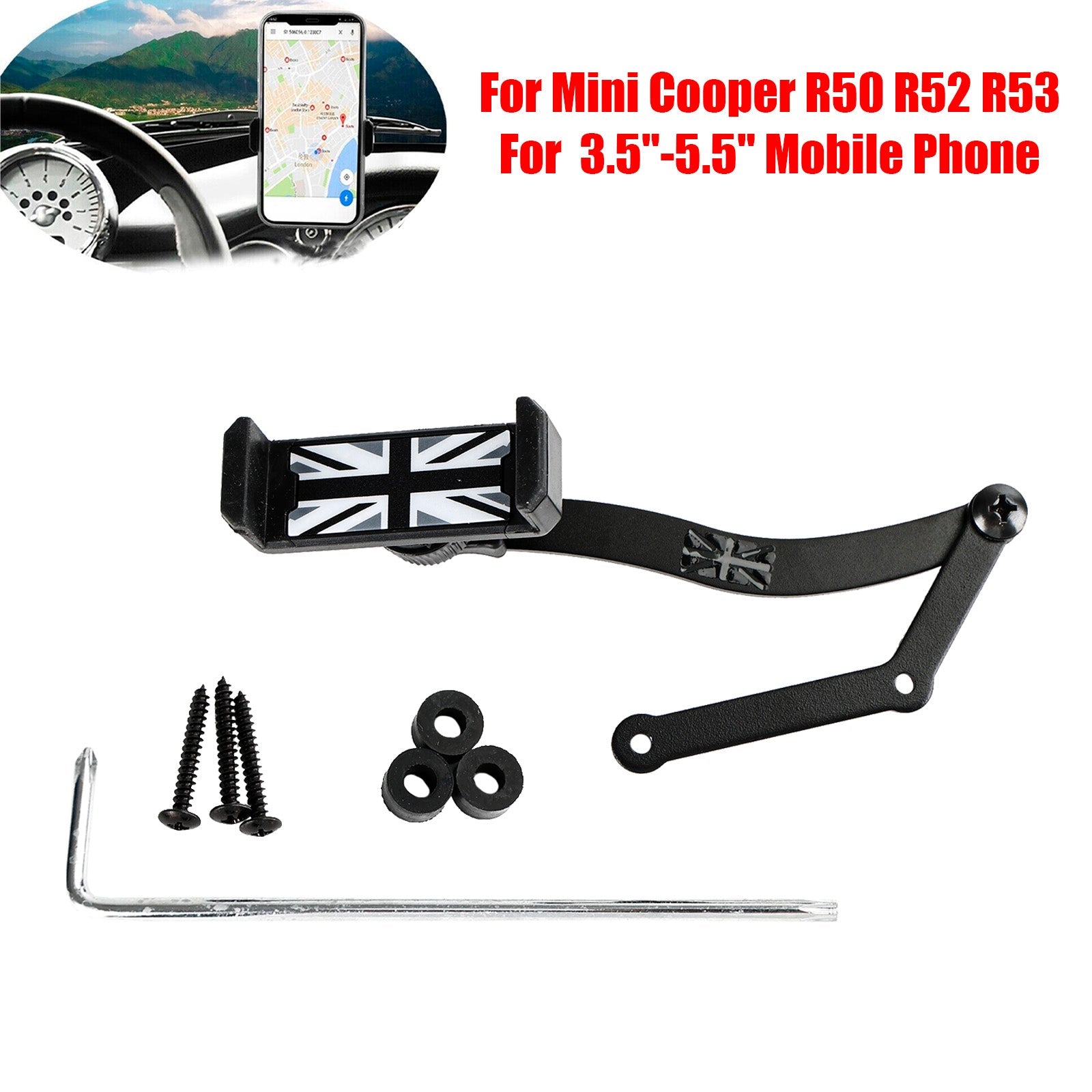 Support de téléphone portable de voiture à rotation à 360 ° pour Mini Cooper R50 R52 R53 Gris