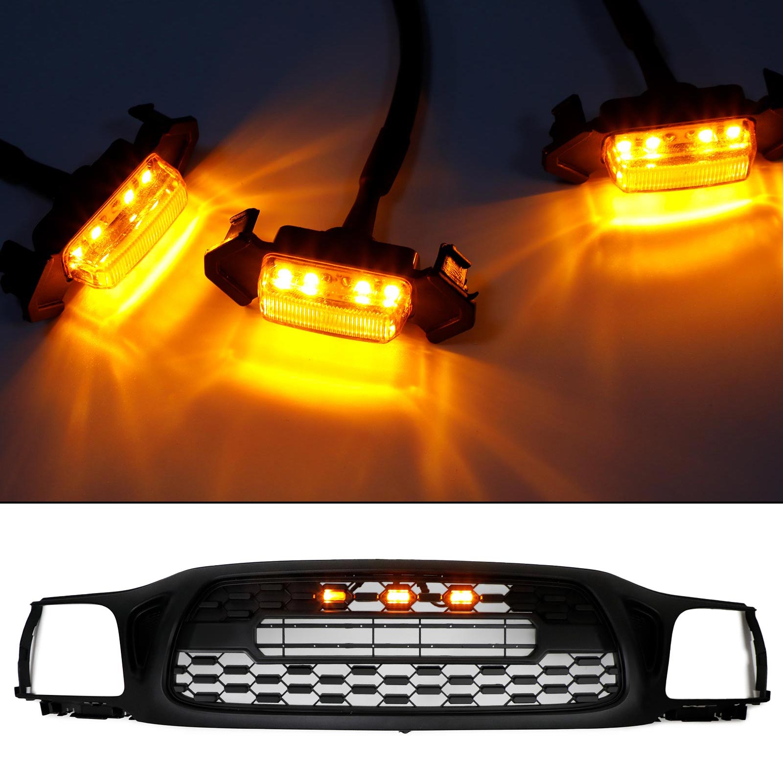 2001-2011 2016-2023 Toyota Tacoma TRD PRO 3PCS Grille de capot de pare-chocs avant LED Lumières