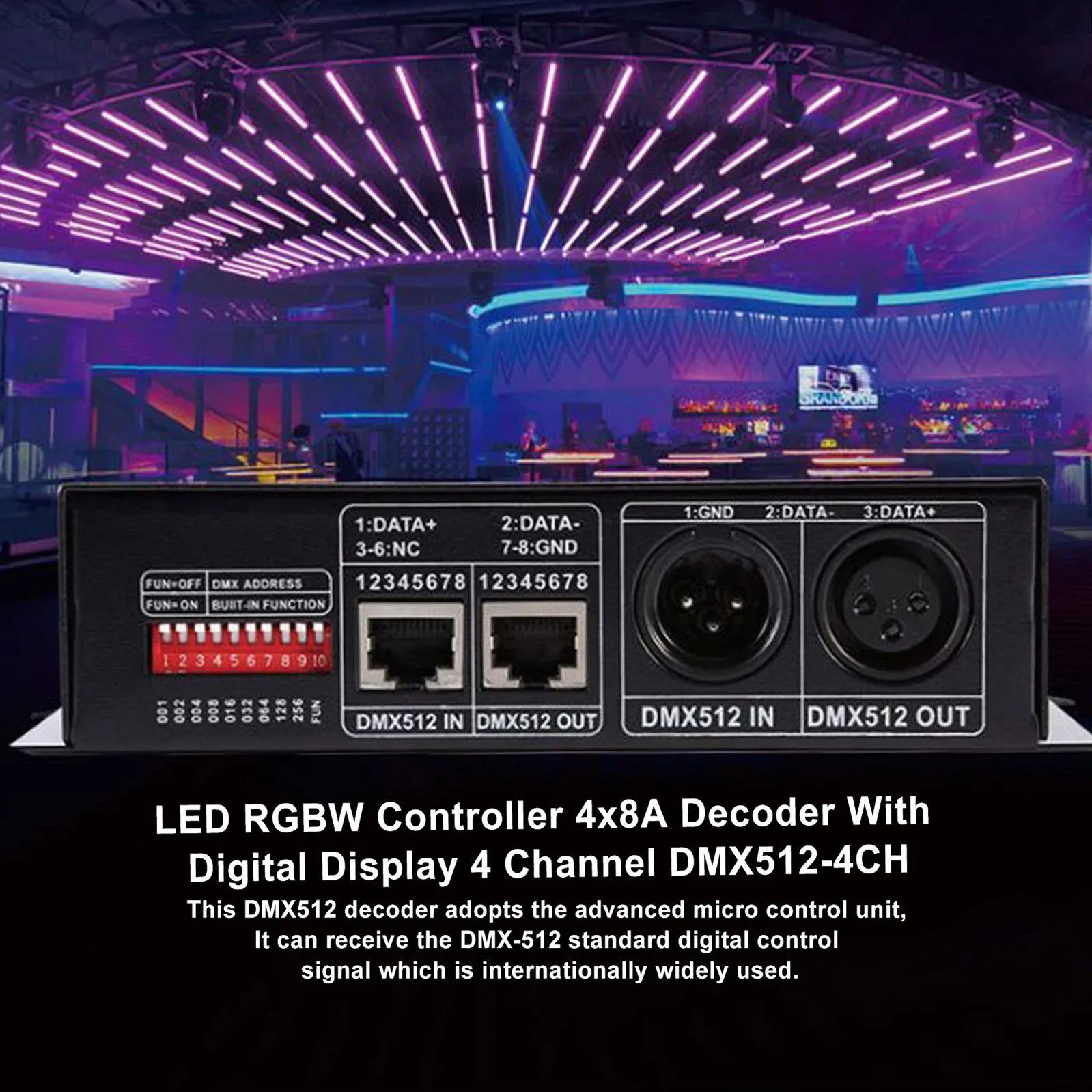 RGBW Controller 4x8a LED dekoder s 4-kanalnim digitalnim zaslonom DMX512-4CH
