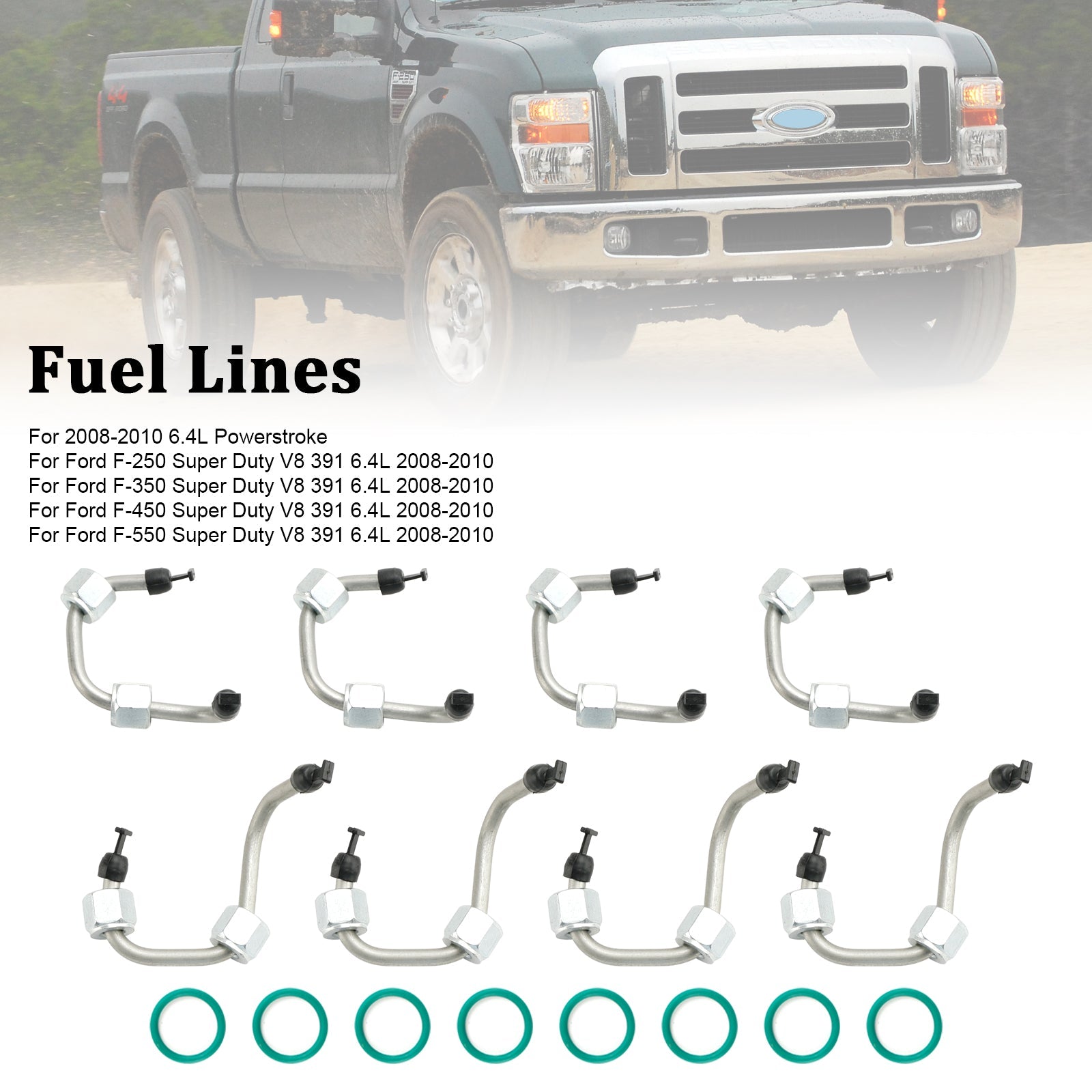 Kit de instalación de inyector de combustible de 8 piezas con línea de inyector para Ford F250-F550 6.4 2008-10