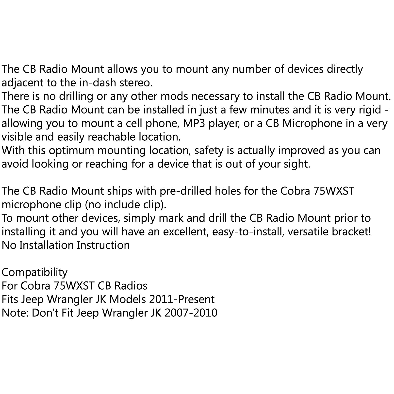 Clip de support de montage de Microphone de voiture CB Raido 75WXST pour Jeep Wrangler JK 2011+