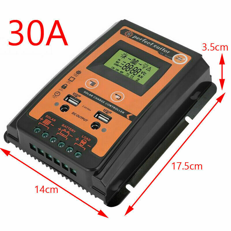 12/24V 30A Contrôleur de Charge Solaire Panneau Régulateur de Batterie Double USB