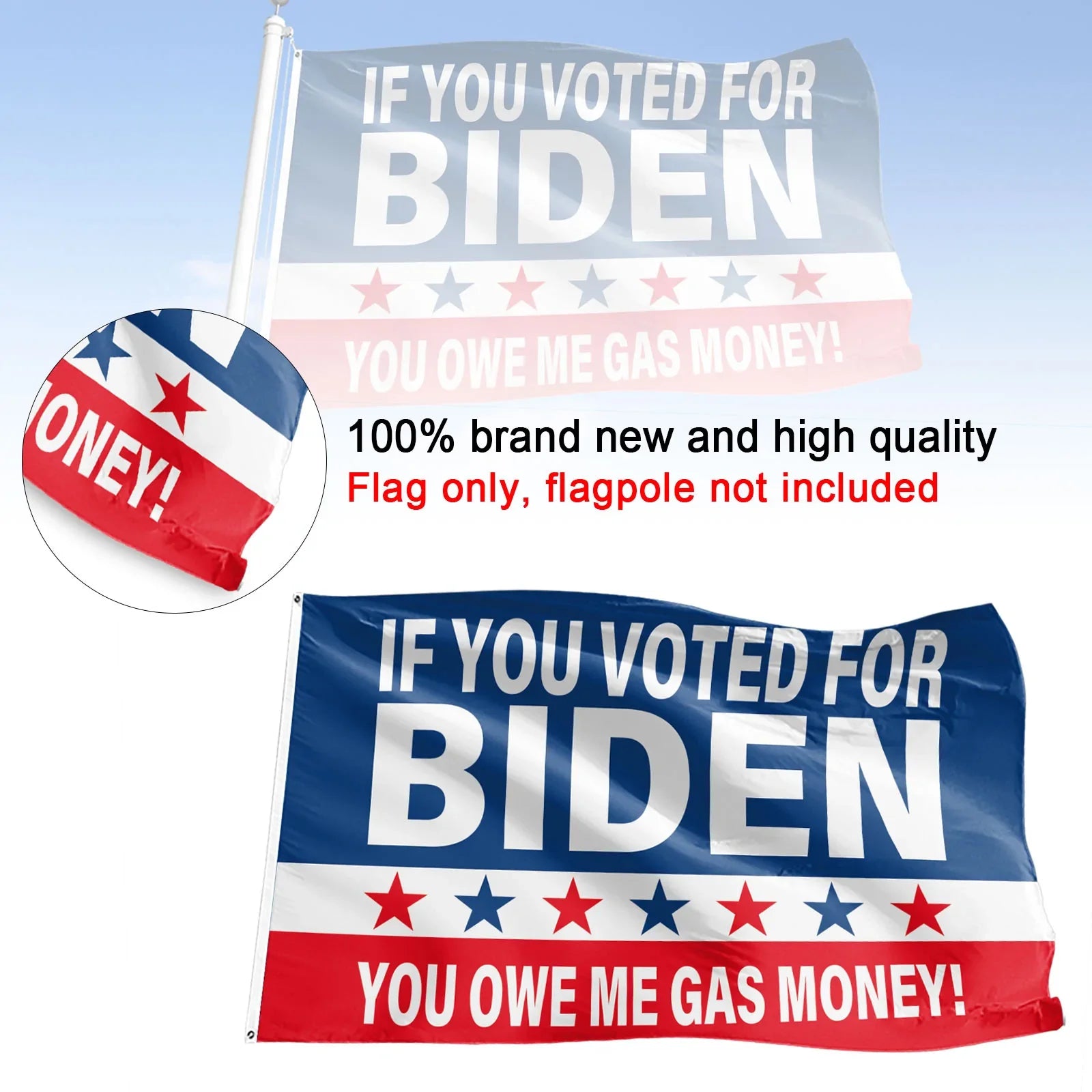 Bandiera di Donald Trump se voti per Biden mi devi soldi per il gas America 3x5ft