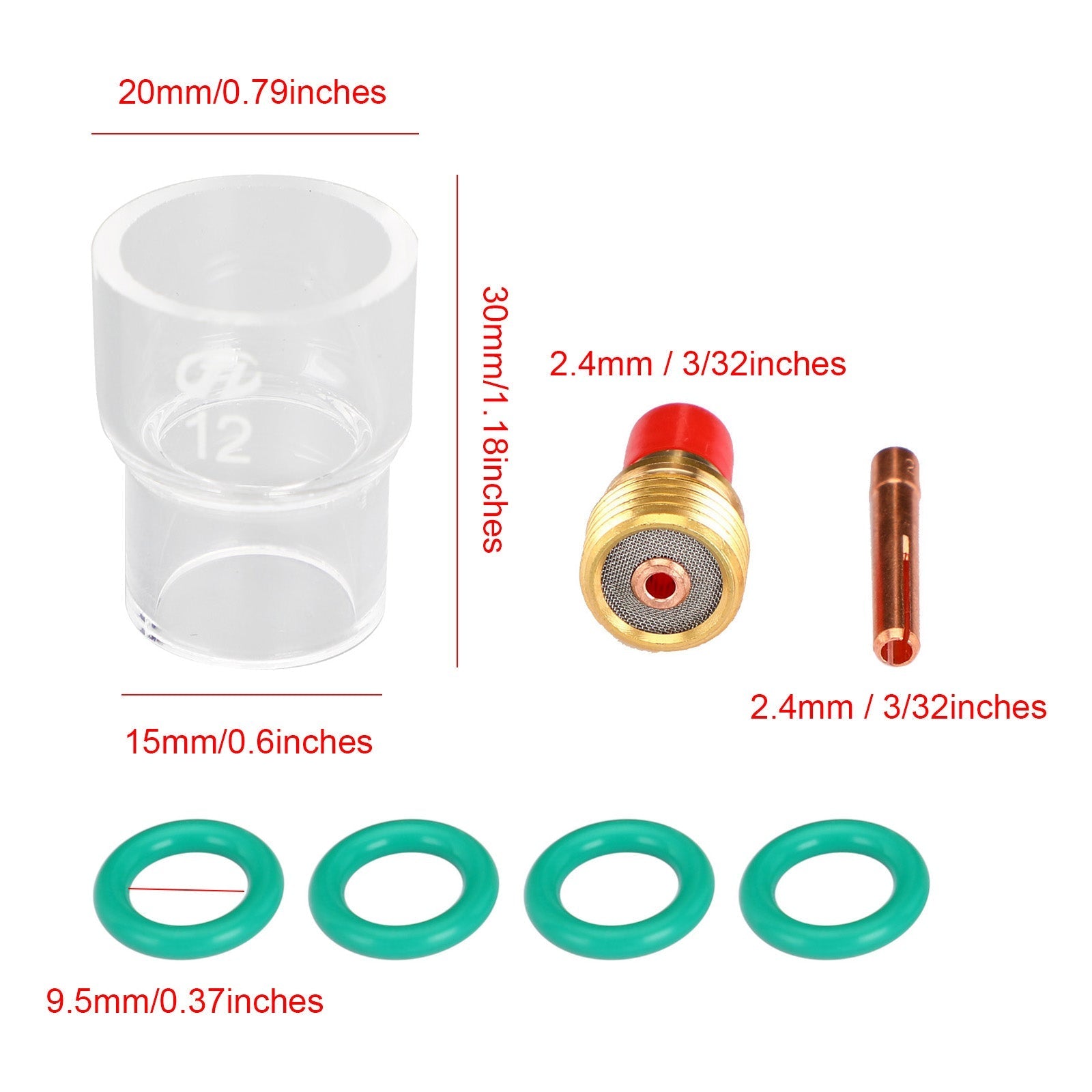 7 pièces TIG torche de soudage Stubby gaz lentille Pyrex verre tasse Kit pour WP-9/20/25