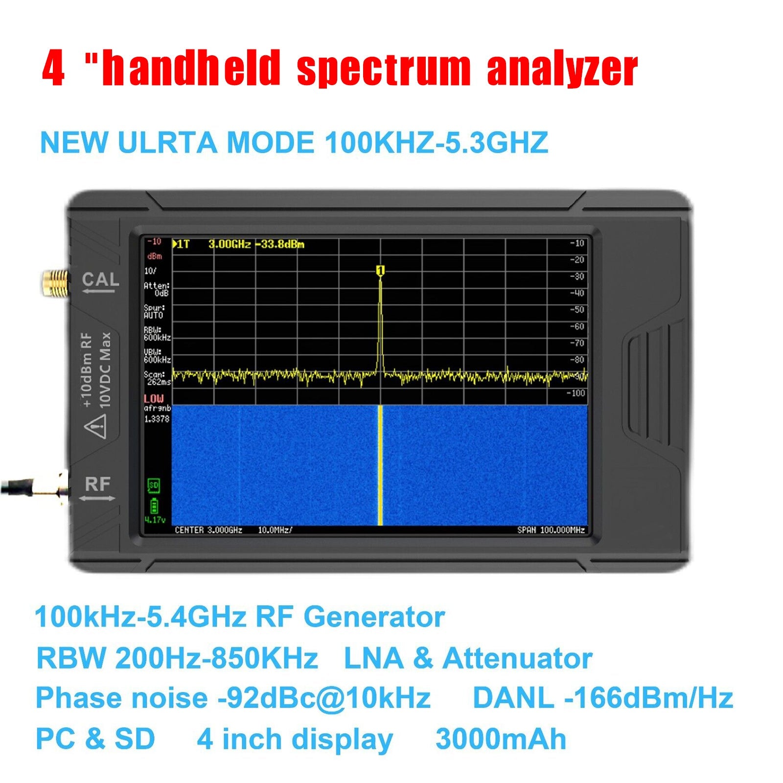 Analyseur de spectre portable pour TinySA ULTRA, écran tactile de 3.95 pouces + batterie