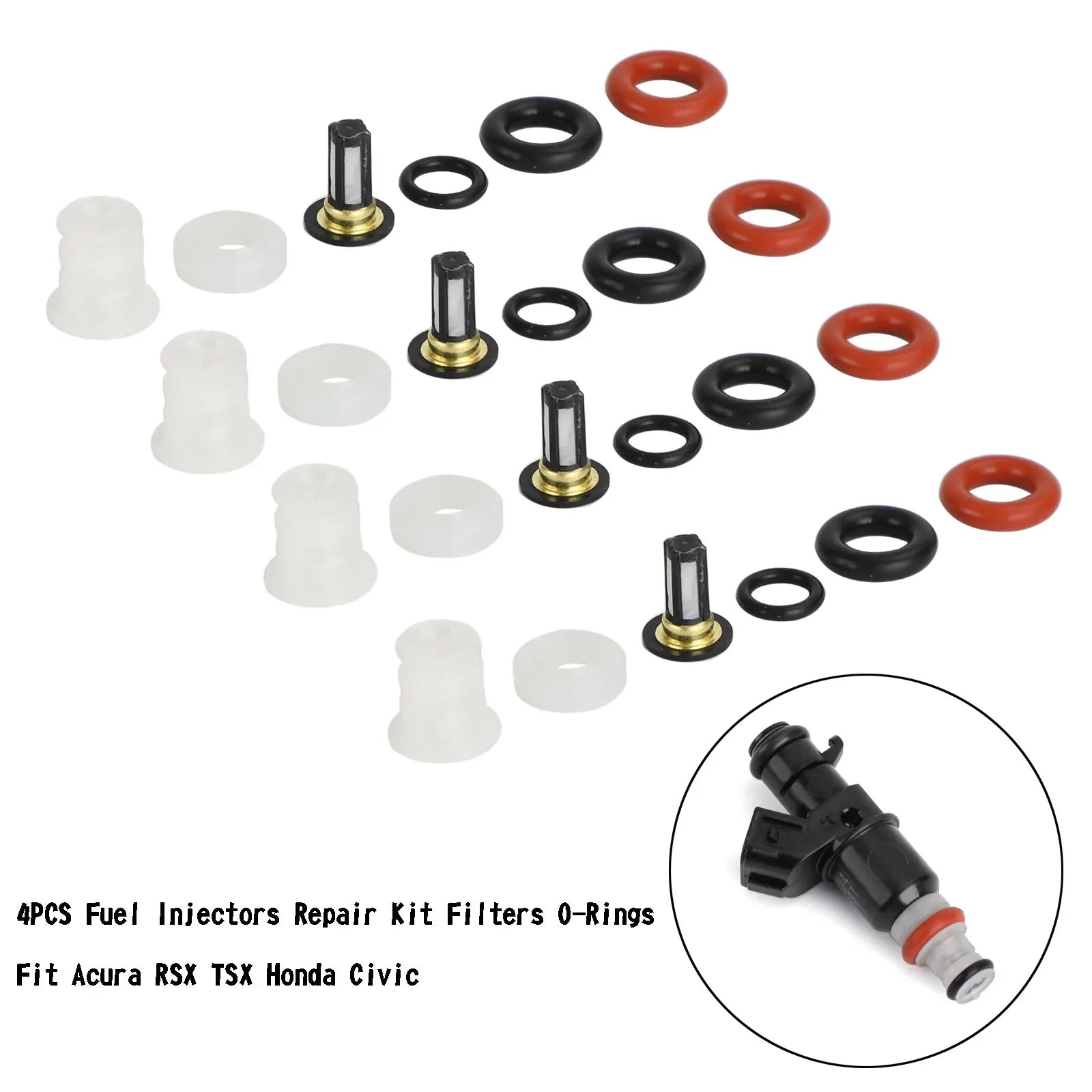 Kit de réparation d'injecteurs de carburant 4 pièces filtres joints toriques pour Acura RSX TSX Honda Civic générique