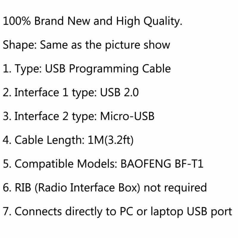 Programmation du câble mobile radio USB talkie-walkie pour BAOFENG BF-T1 Mini