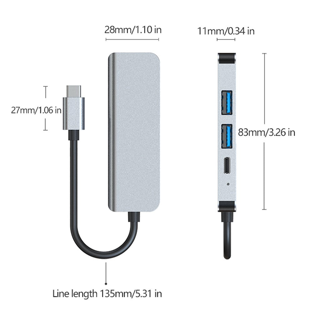 4-en-1 vers HD USB C USB3.0 PD Type-C HUB Adaptateur Dock pour Mac Windows PC