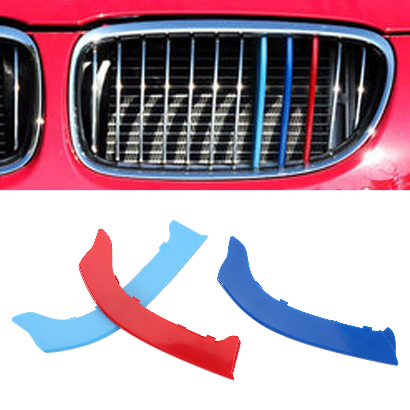 BMW Serie 3 2009-2012 Tricolore Griglia anteriore Griglia di copertura Strisce Clip Trim