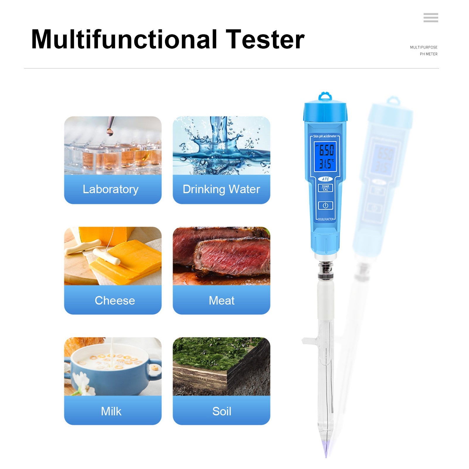 Penna del termometro del misuratore di pH per il tester digitale di acidità del laboratorio del suolo della carne della frutta dell'alimento