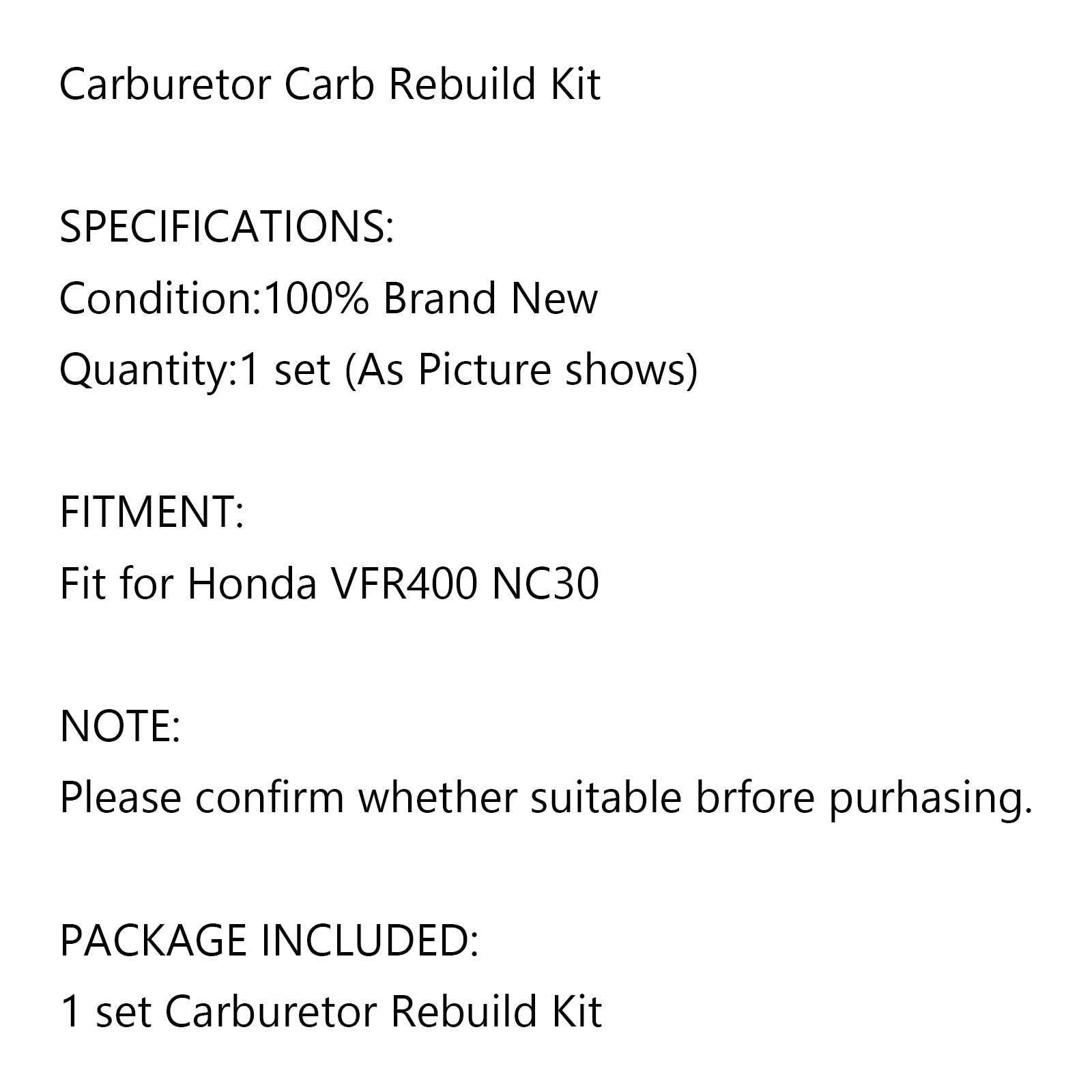 1X Kit de réparation de carburateur pièces de reconstruction pour Honda VFR400 VFR400R NC30 générique