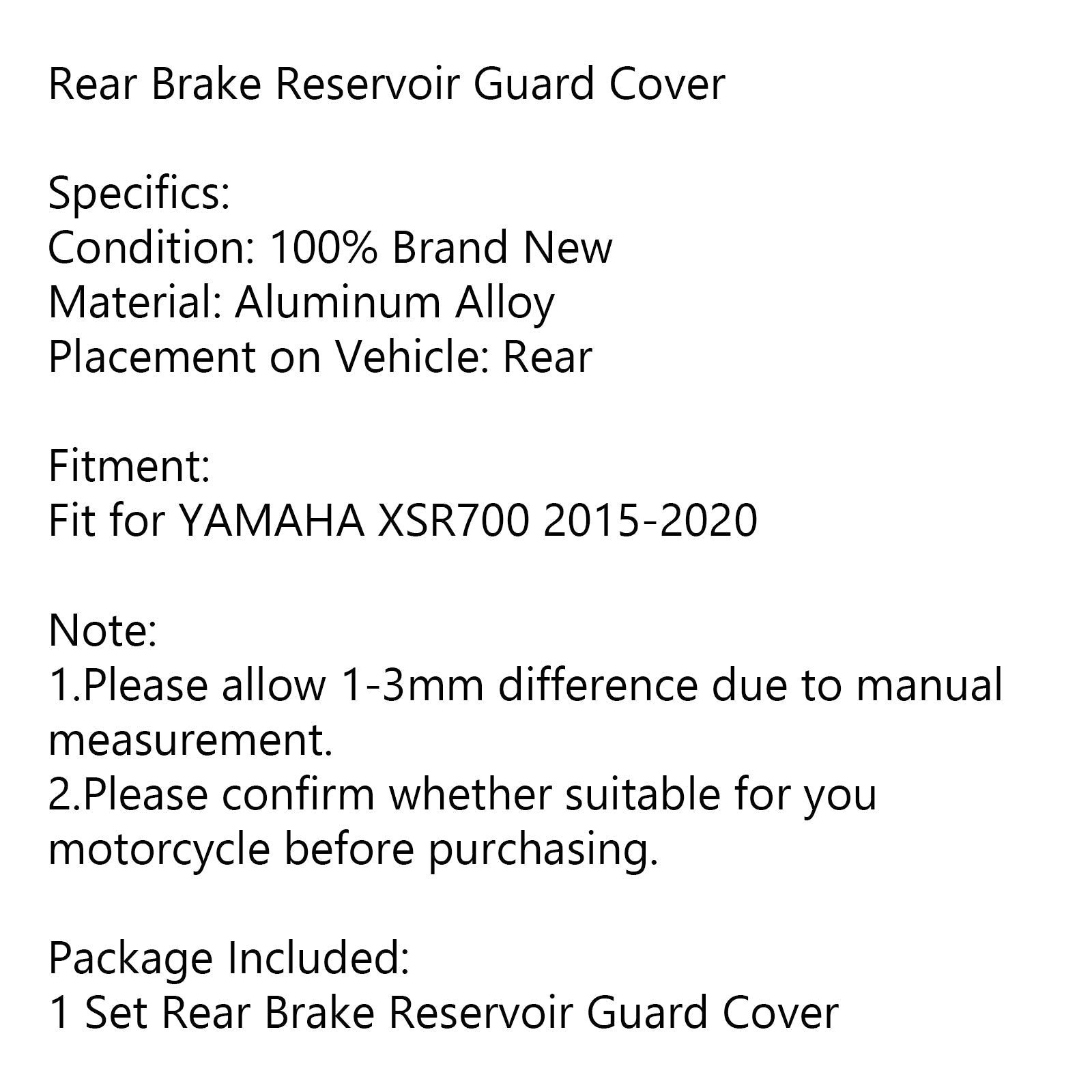 Couvercle de protection de réservoir de frein arrière de moto adapté pour YAMAHA XSR 700 2015-2020 générique