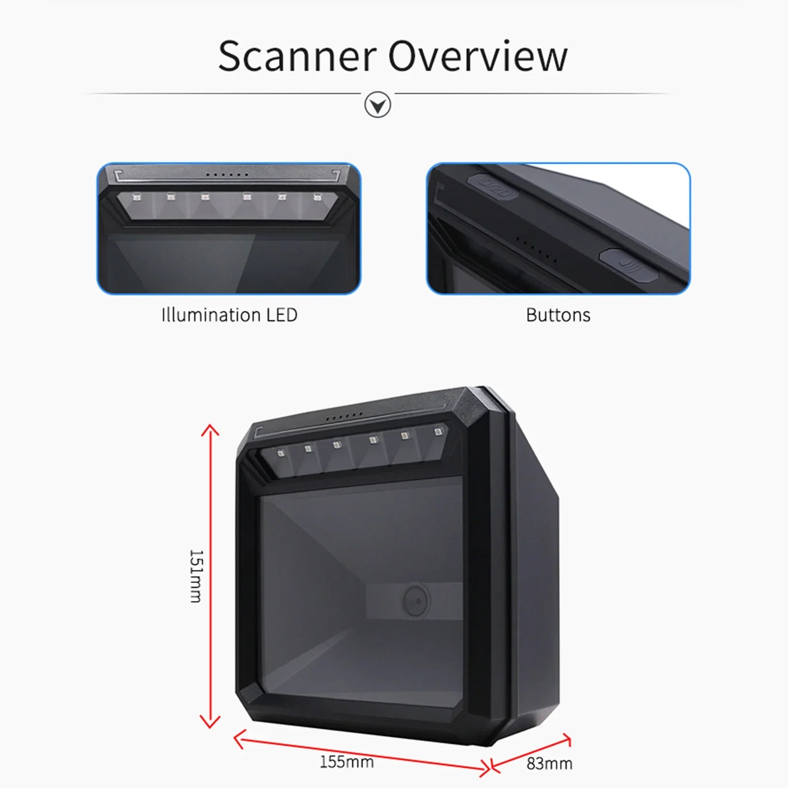 Scanner di codici a barre da tavolo Scanner di codici a barre USB omnidirezionale 1D 2D omnidirezionale