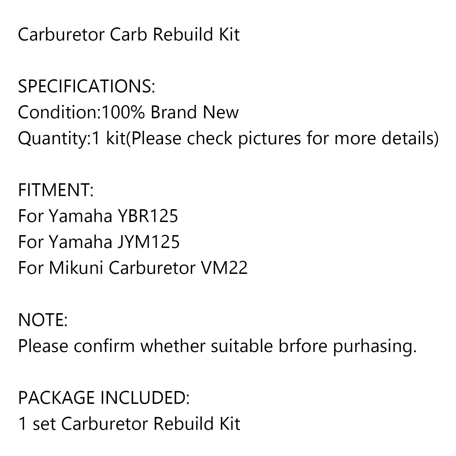 Kit de réparation de carburateur de moto pour Yamaha YBR125 JYM125 pour carburateur VM22 générique
