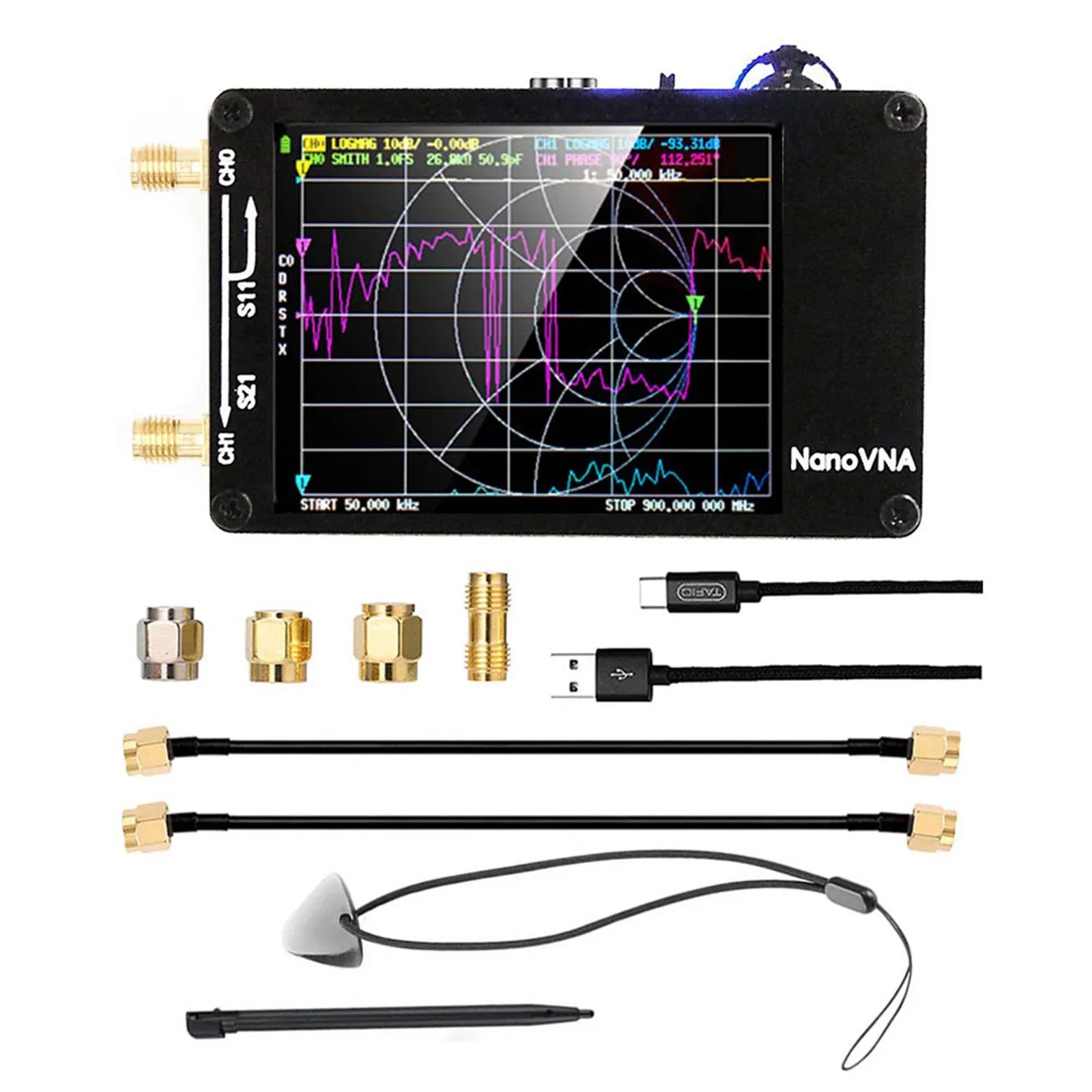 Analyseur 'antenne réseau vectoriel NanoVNA-H Analyseur MF HF VHF UHF avec emplacement pour carte SD