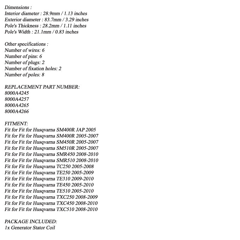 HUSQVARNA TC TE SMR TXC 250 450 510 8000A4265 Estator Generador Alternador