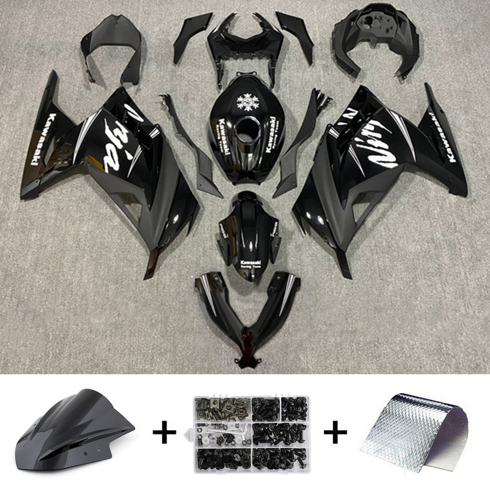 Amotopart Kawasaki EX300/Ninja300 2013-2017 Kit Carénage Carrosserie Plastique ABS