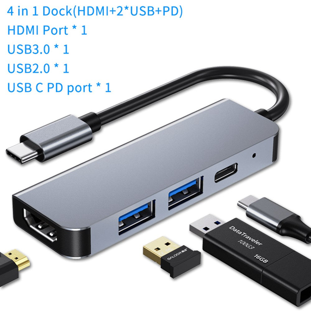 4-en-1 vers HD USB C USB3.0 PD Type-C HUB Adaptateur Dock pour Mac Windows PC