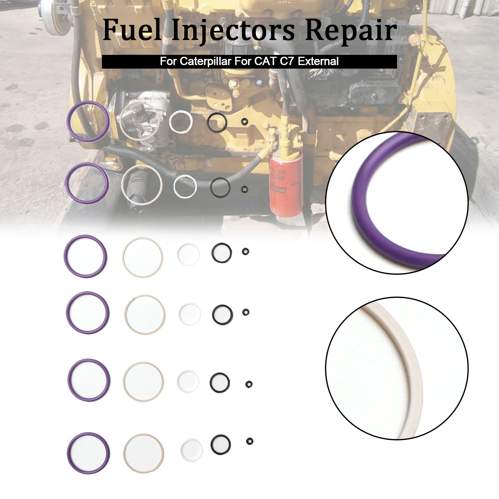 Kit de junta tórica de inyector de combustible de 6 uds para Caterpillar C7 Fit CAT C7 interno