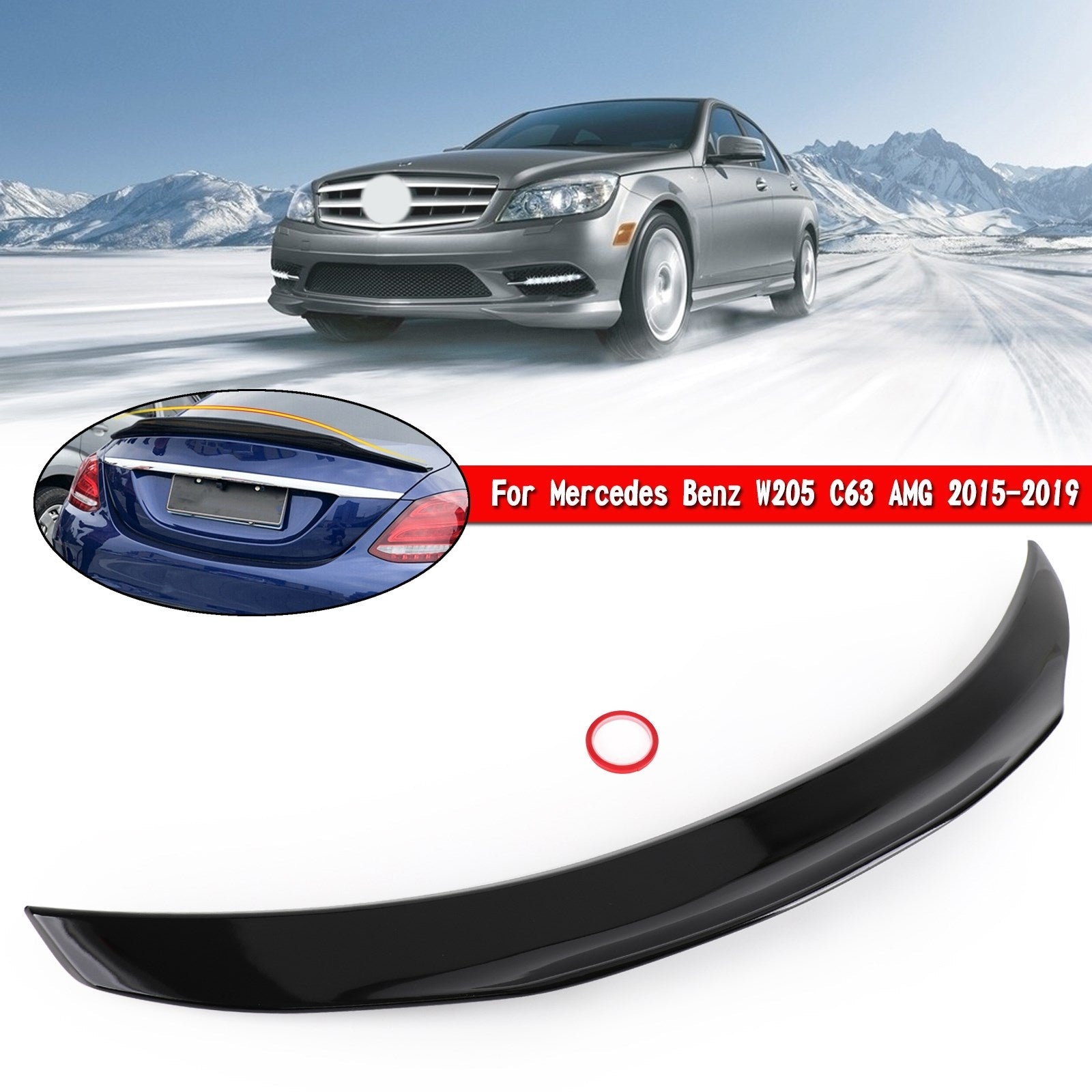 Spoiler baule posteriore nero lucido per Mercedes Benz W205 C63 AMG 2015-2021 generico